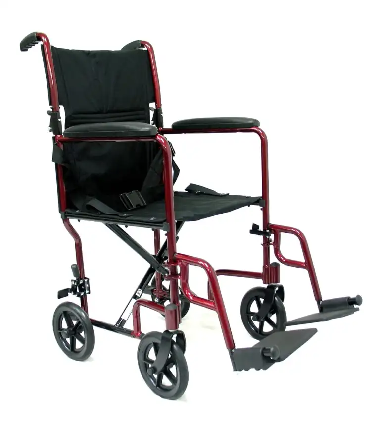 Karman K-149- Lightweight Transport Chair with Removable Footrest in Black/Burgundy/Blue