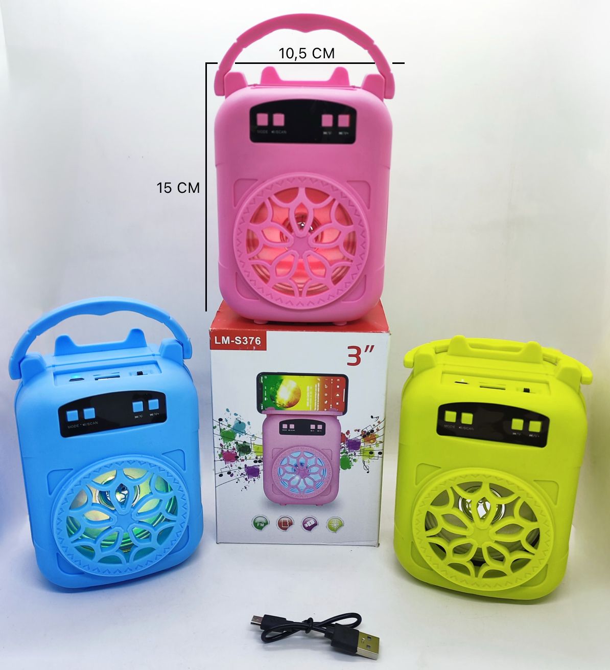 PARLANTE 3" BT FM USB SD COLORES