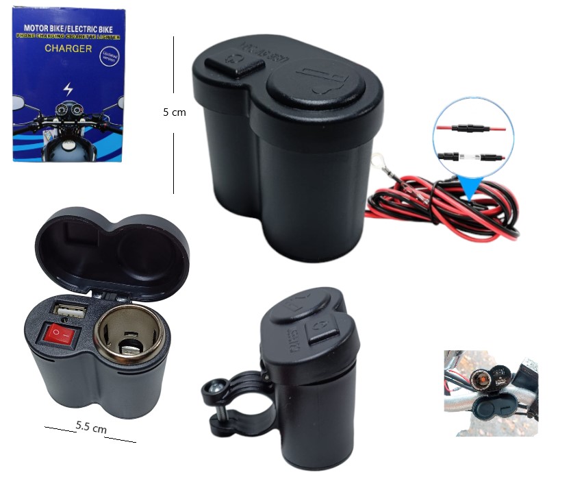 CARGADOR PARA MOTO ENCENDEDOR C/USB 12V