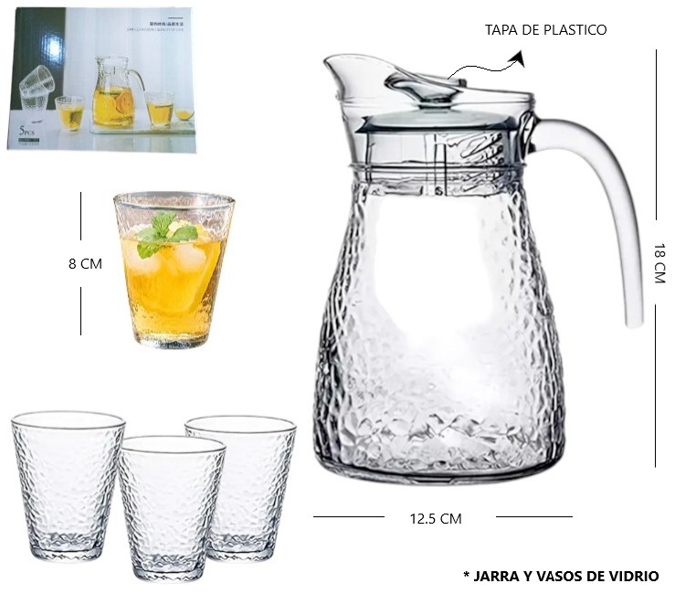 Set de Jarra y Vasos de Vidrio
