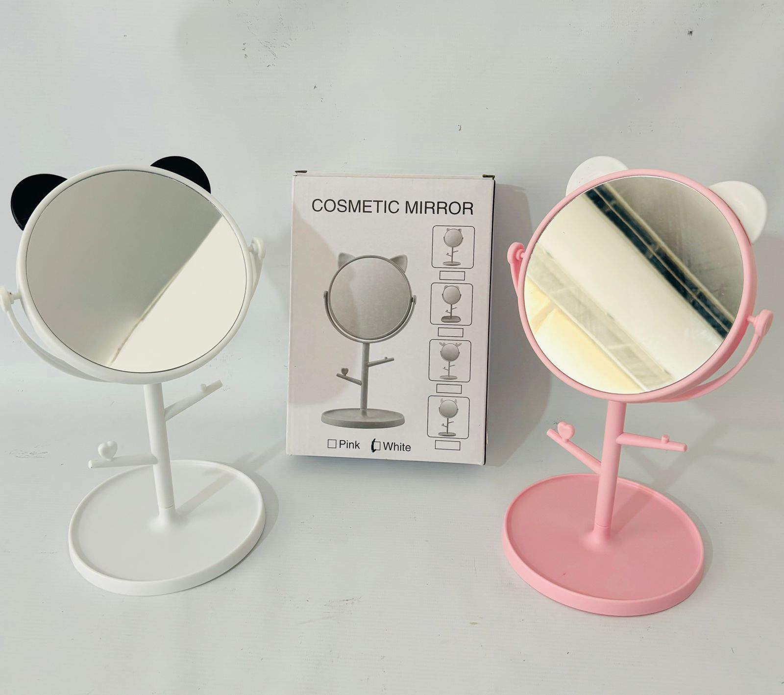 ESPEJO OREJITAS REDONDO MESA + BASE