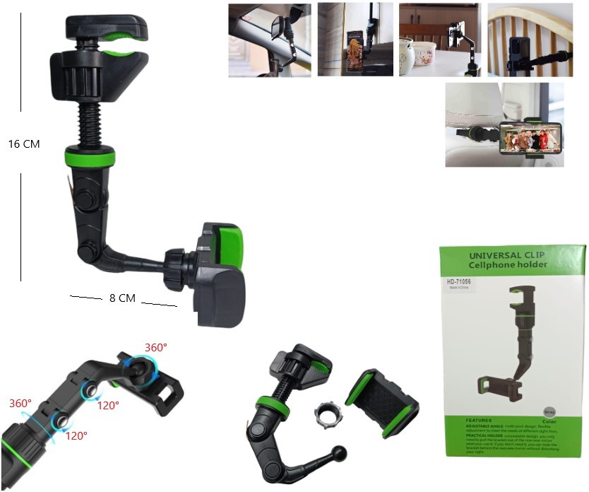 SOPORTE DE AUTO PINZA AJUSTABLE PARA ESPEJO 360