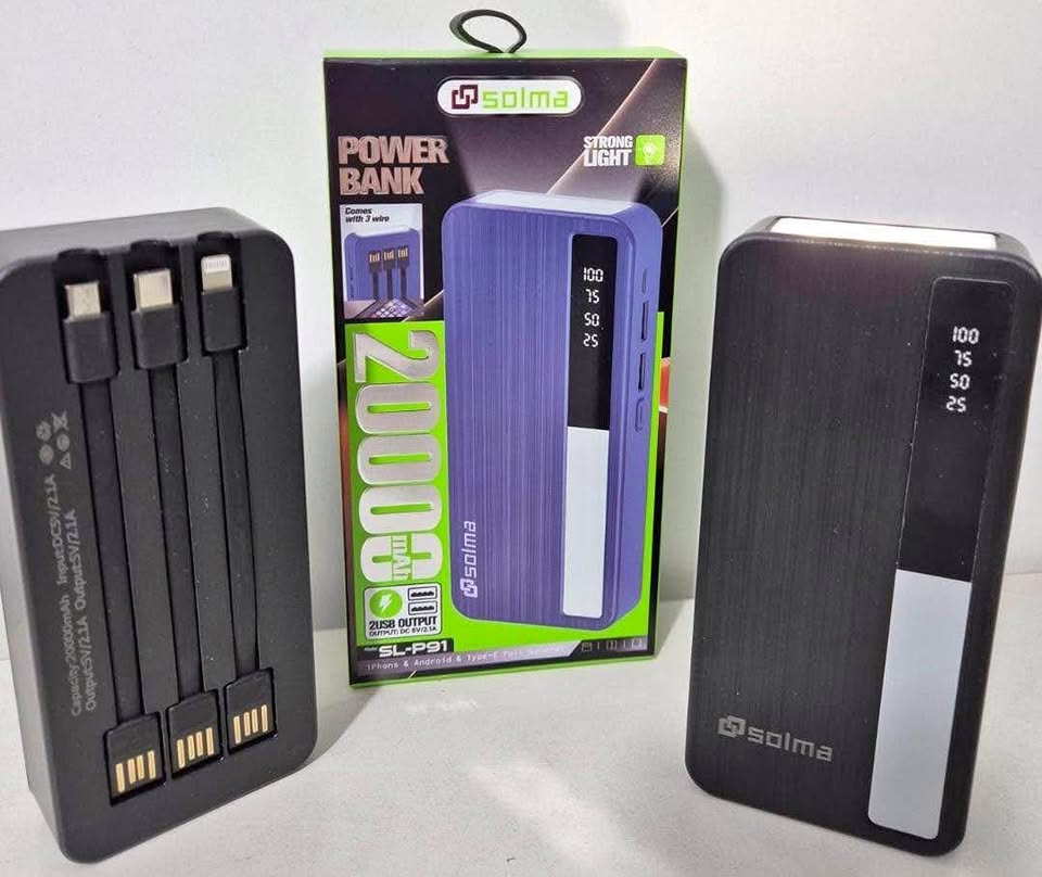 POWER BANK 20000 mAh CON 3 USB (IPHONE, TIPO C, V8) + LINTERNA