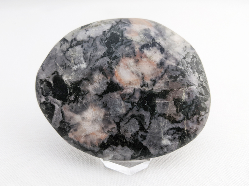 【国産銘石】岐阜県根尾谷産菊花石　不規則な研磨　にぎり石OB020-209g