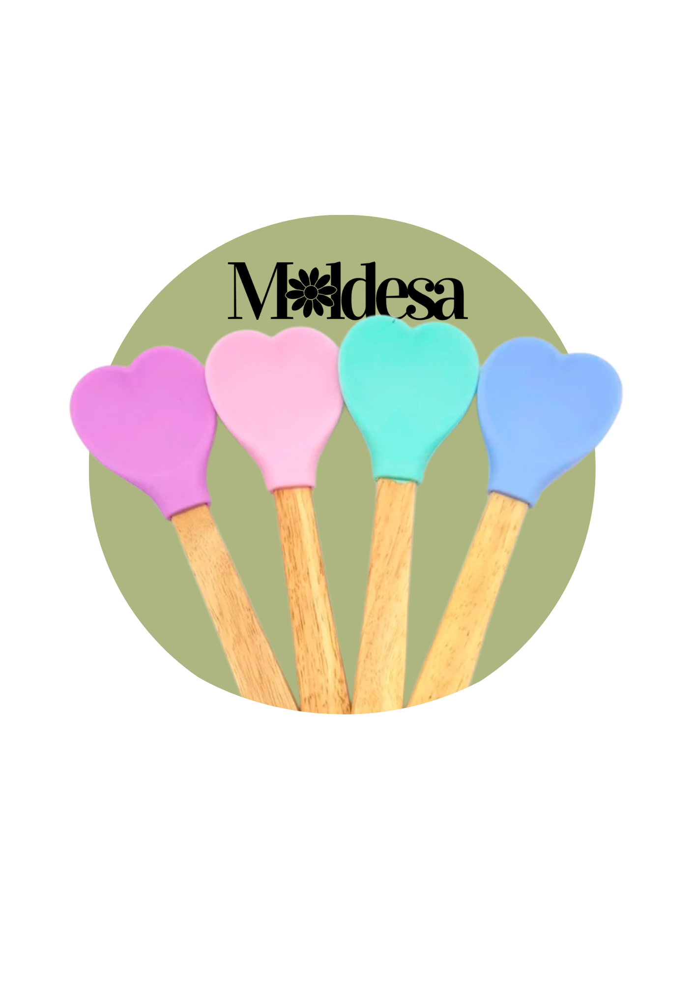 Espátulas de silicona con forma de corazón y mango de madera