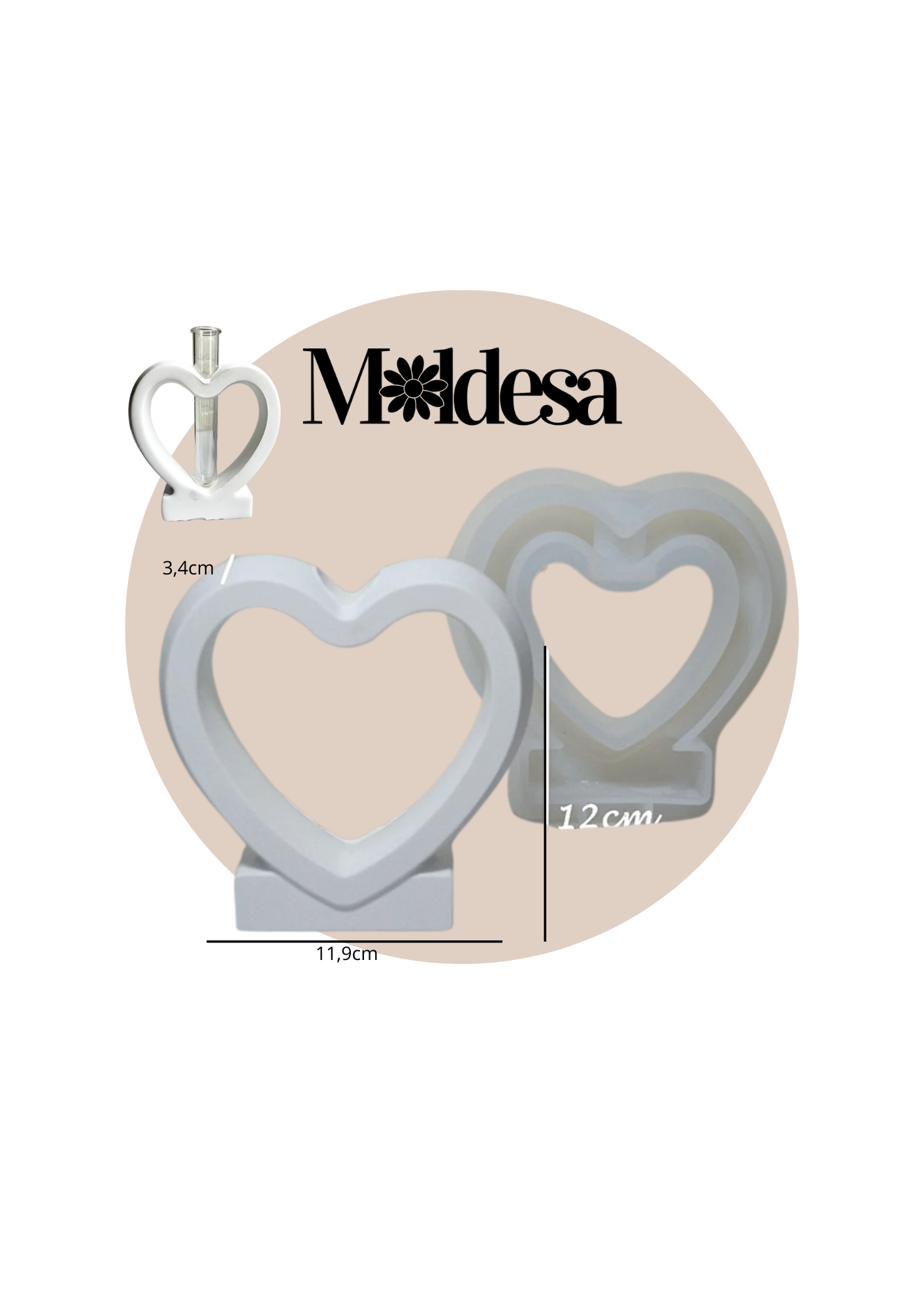 Molde silicona corazón hidroponía inclinado
