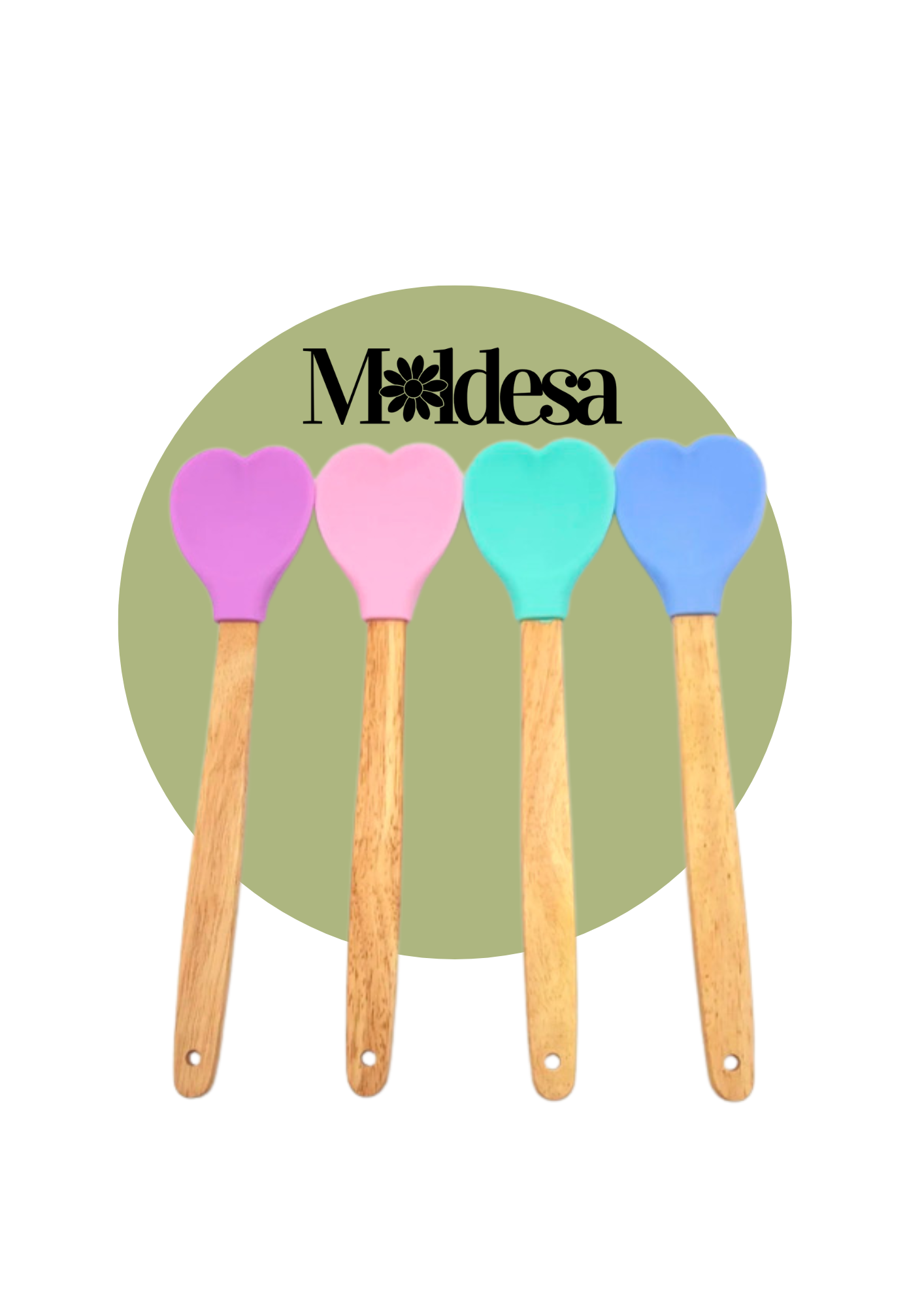 Espátulas de silicona con forma de corazón y mango de madera