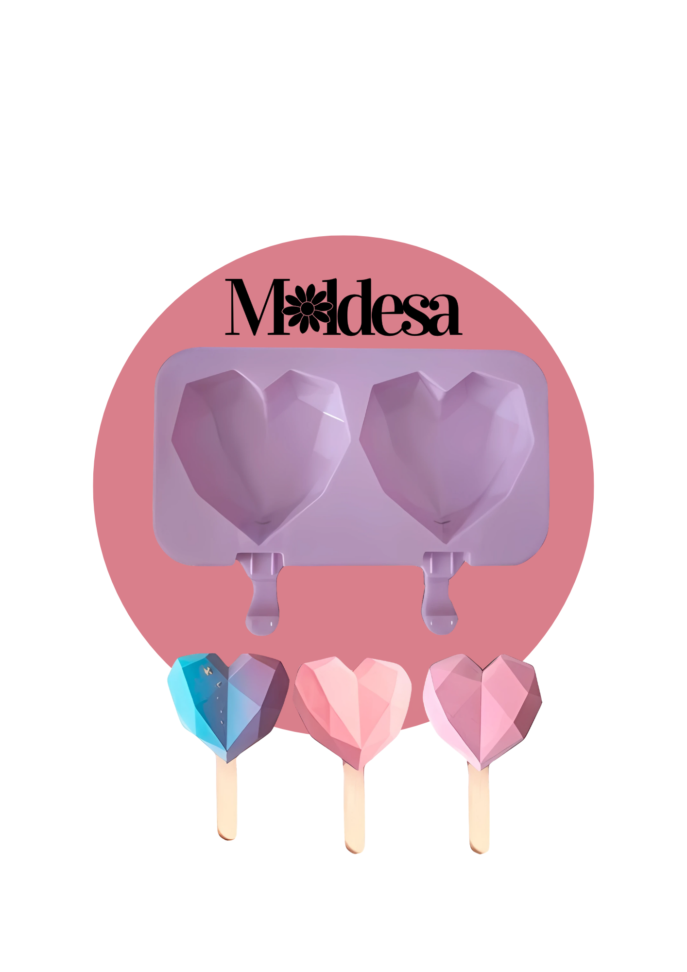 Molde de silicona para 2 paletas corazón diamante
