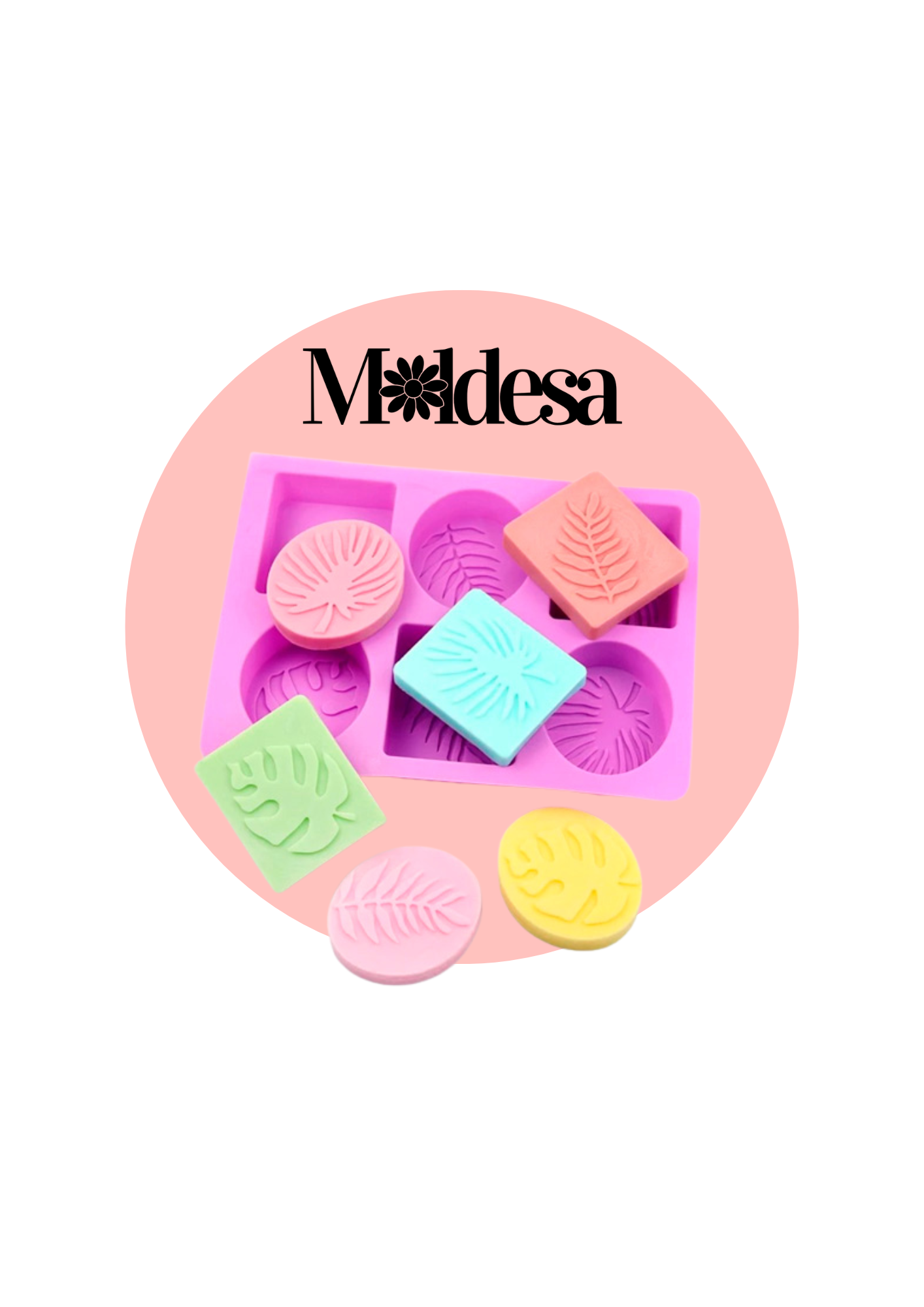 Molde de silicona para 6 jabones con hojas