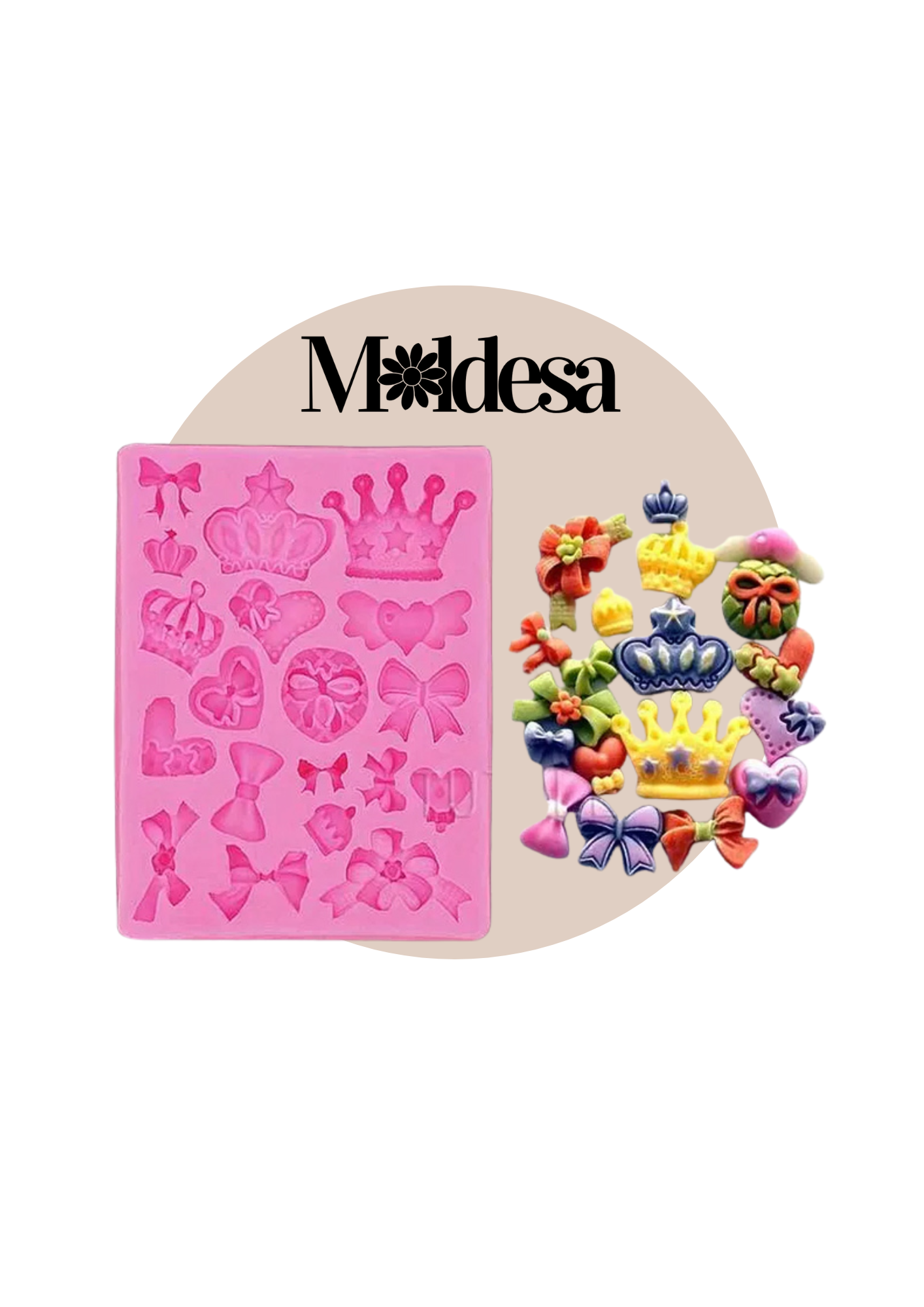 Molde de silicona para coronas, moños y corazones.