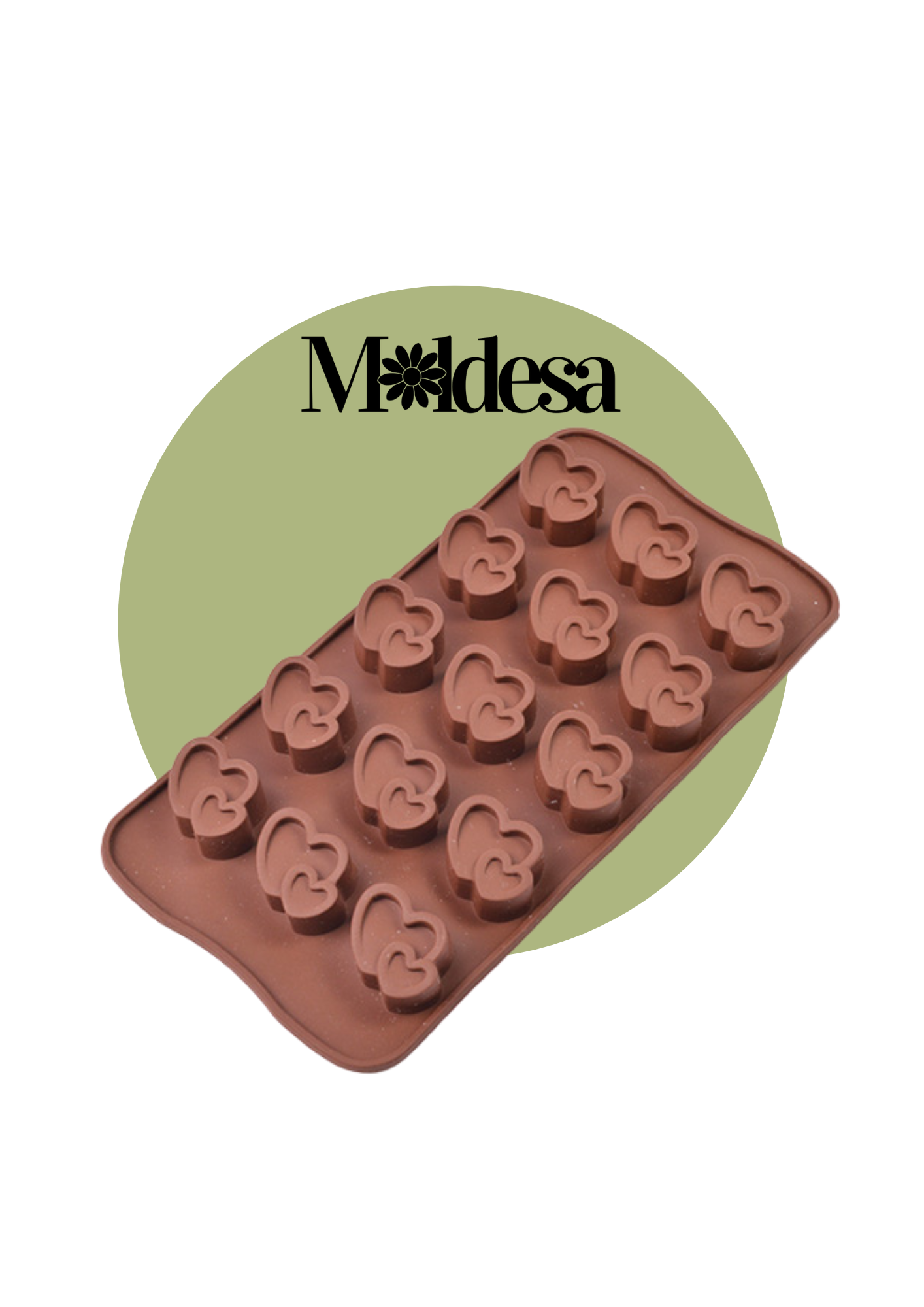Molde de silicona para 15 bombones de corazón doble