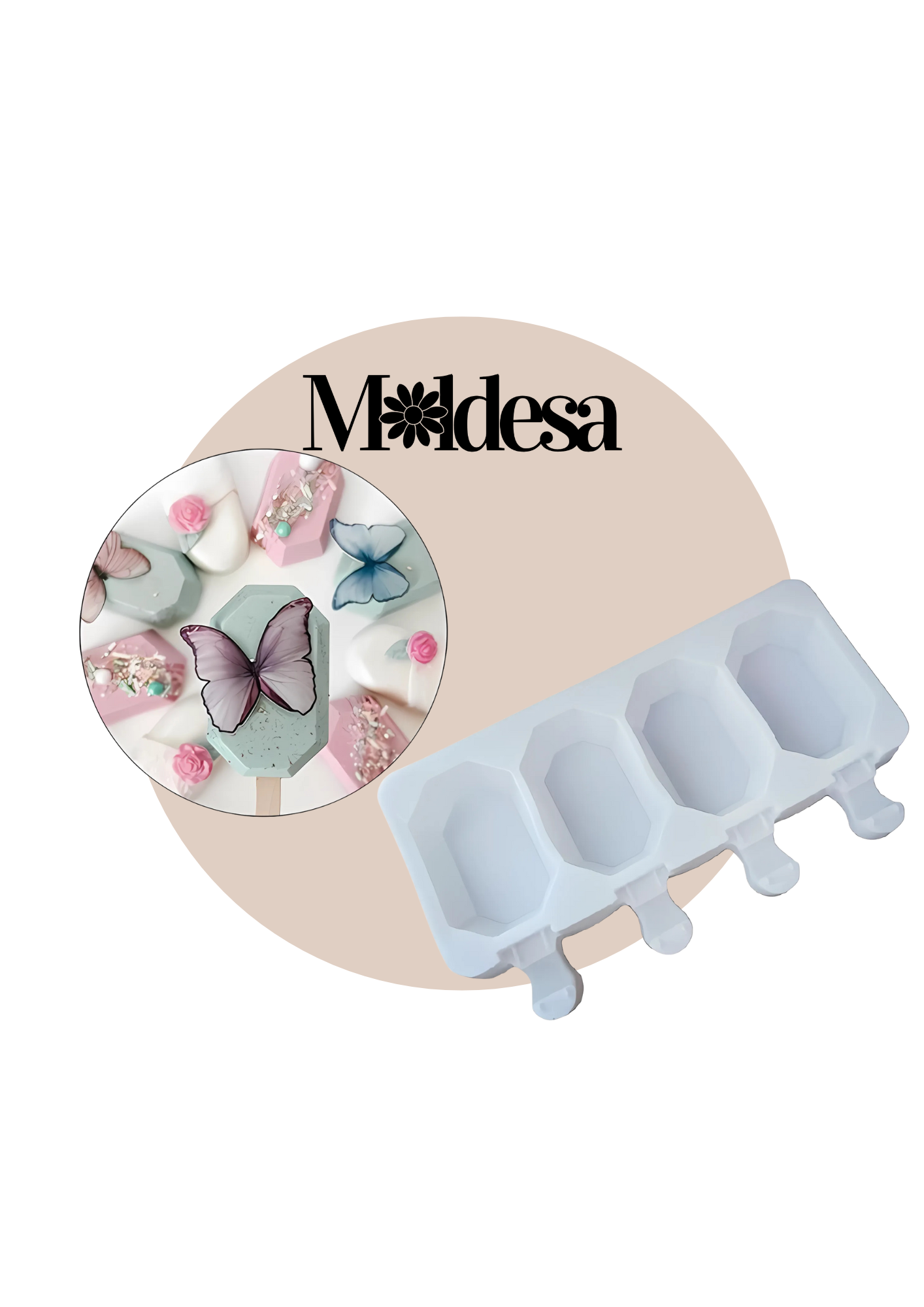 Molde de silicona para 4 helados de diamante octagonal chico