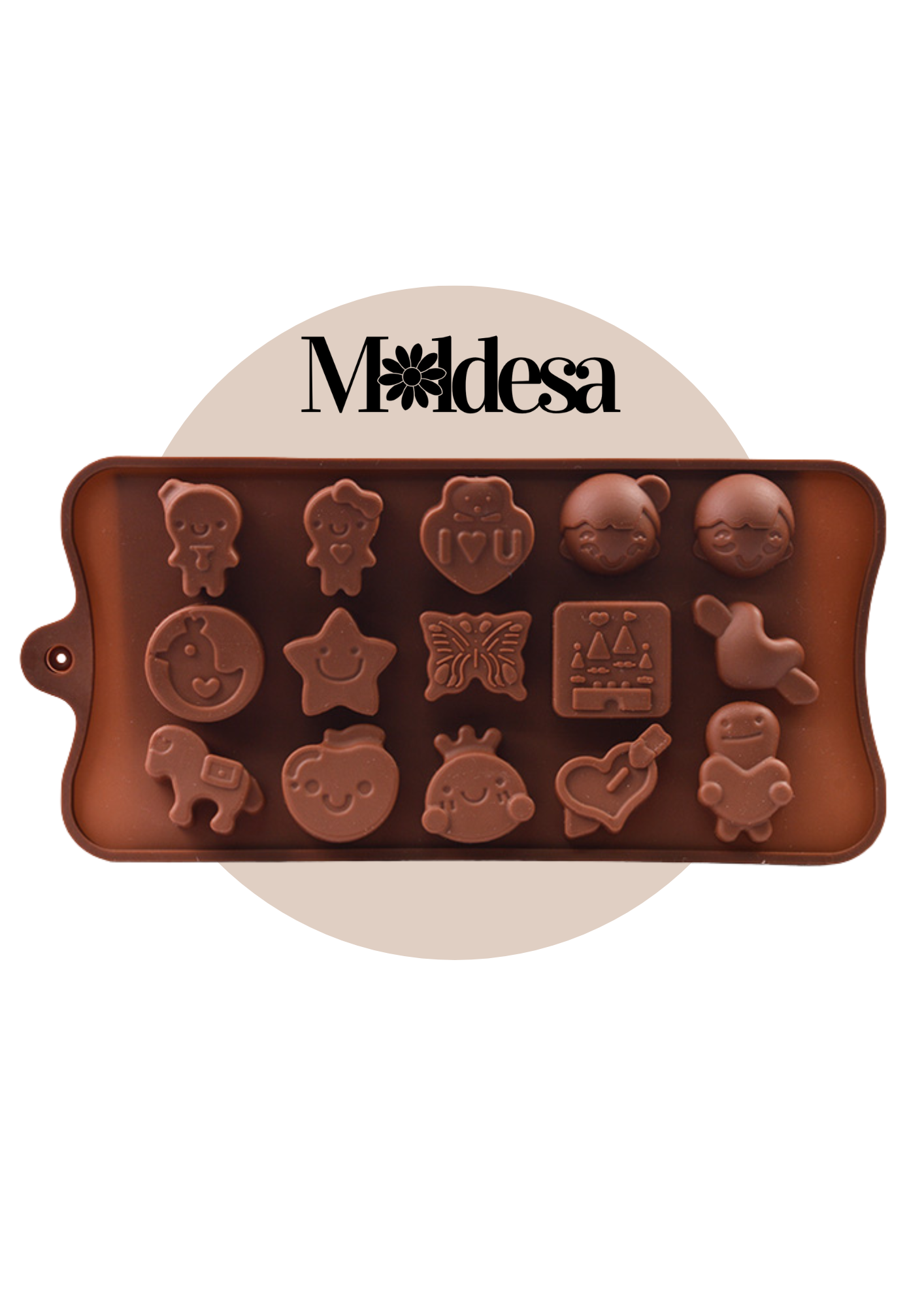Molde de silicona para 15 bombones de animalitos infantiles
