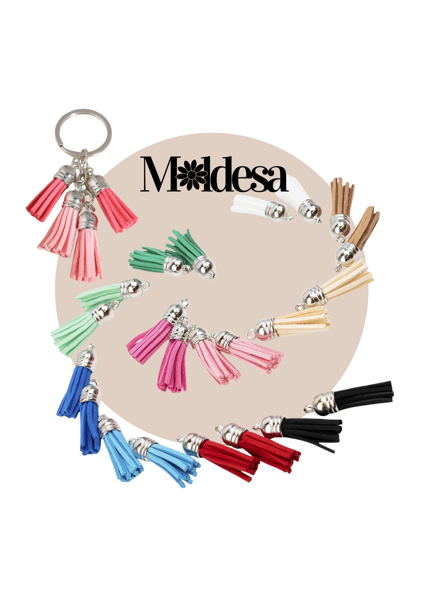 100 borlas símil de cuero decorativas de colores