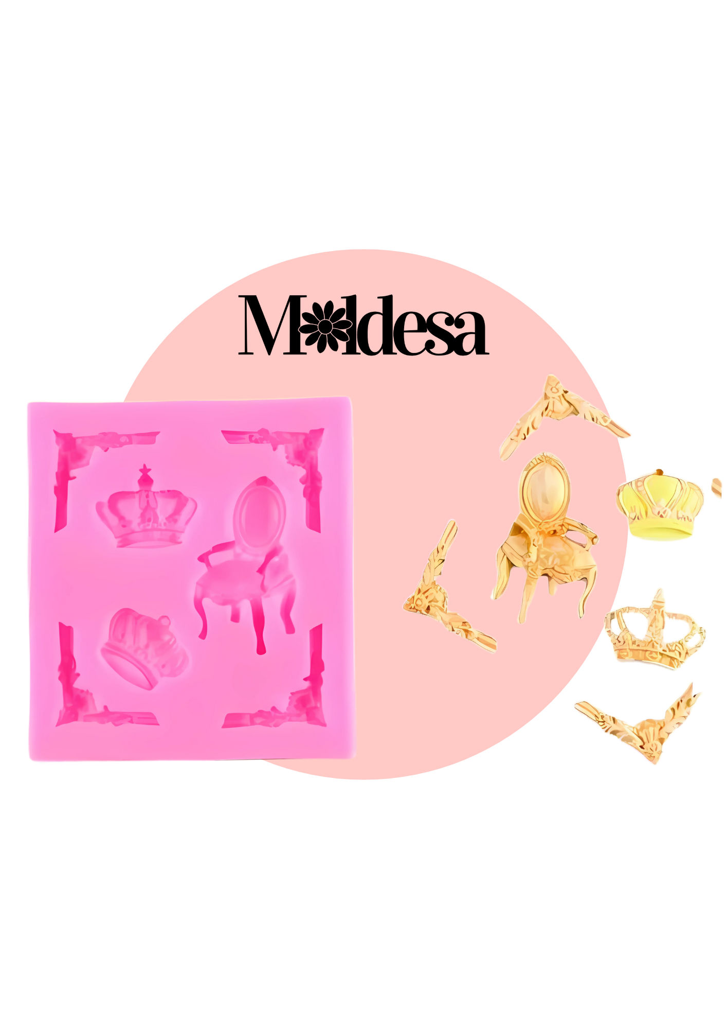 Molde de silicona trono, corona y esquineros 
