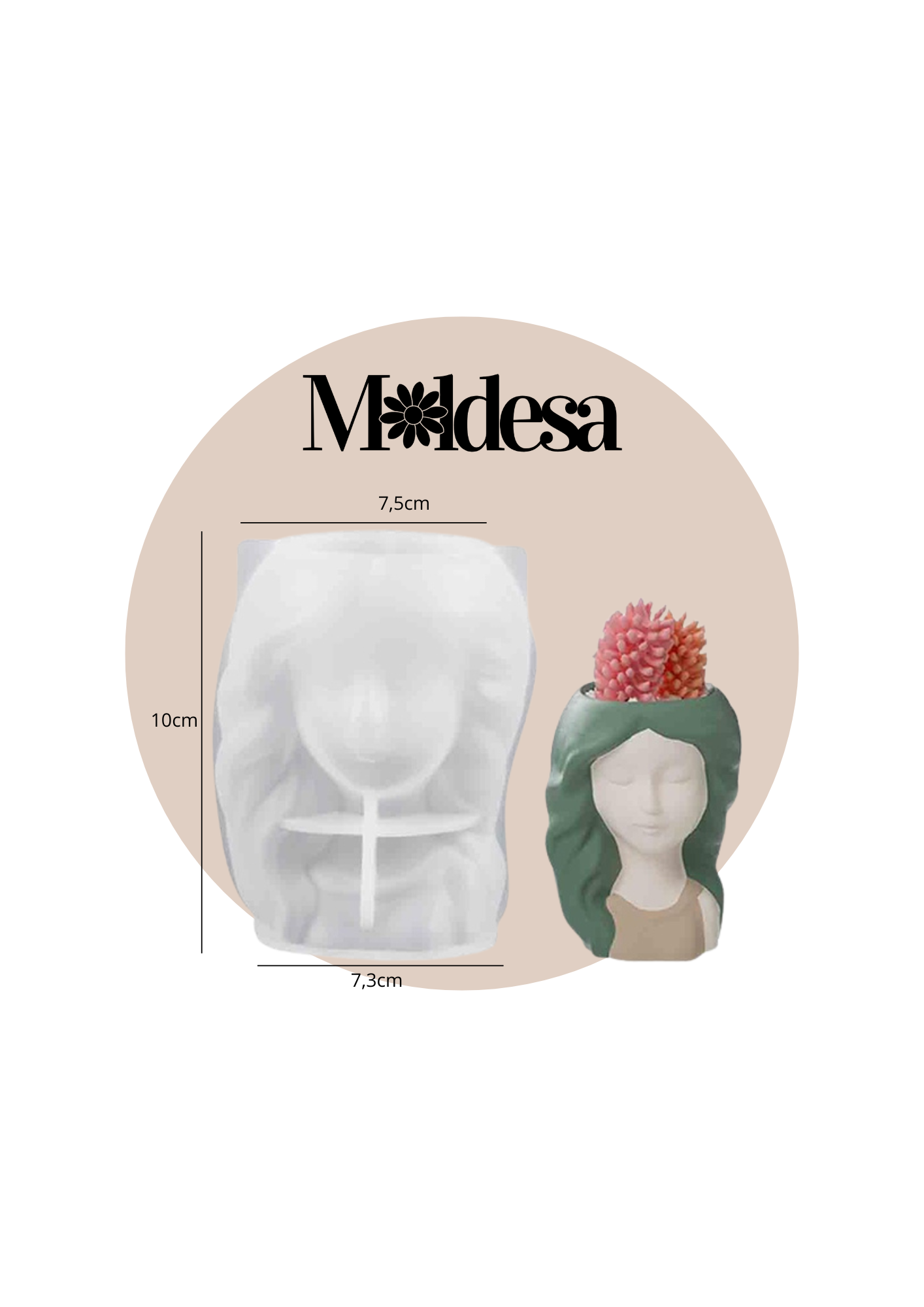 Molde de silicona para maceta con forma Cabeza de mujer