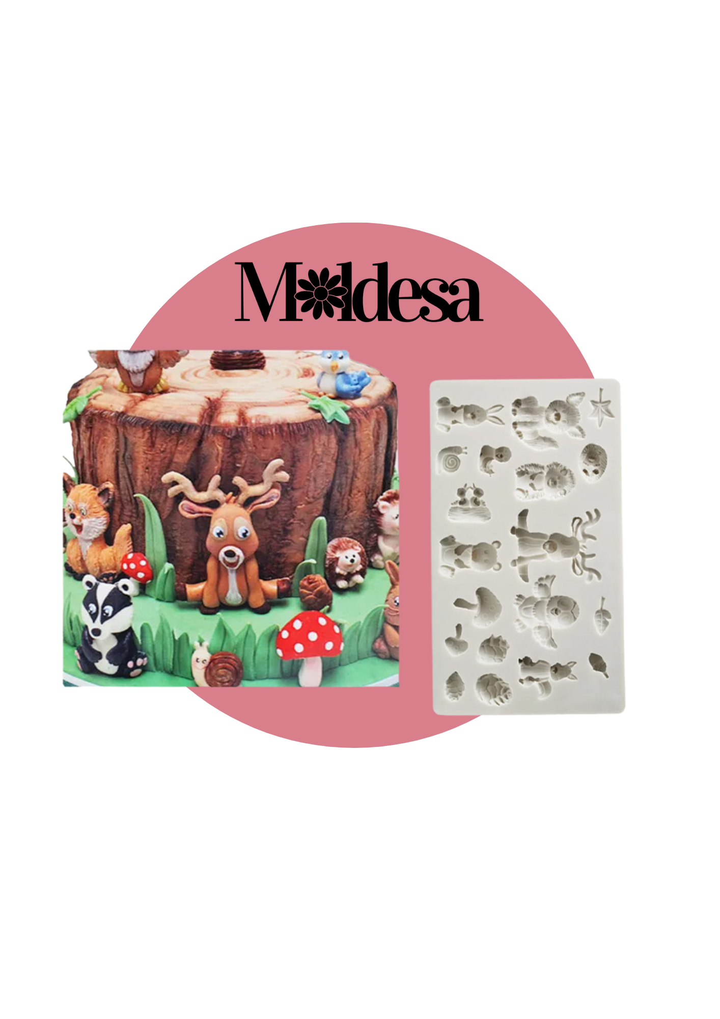 Molde de silicona con figuras de animales del bosque 