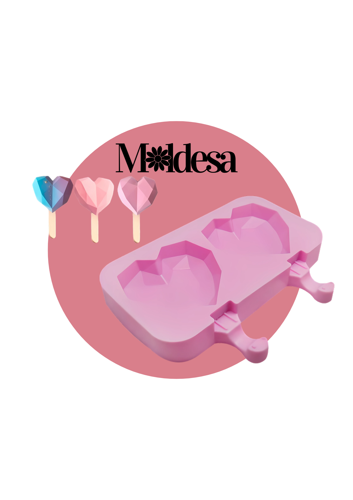 Molde de silicona para 2 paletas corazón diamante