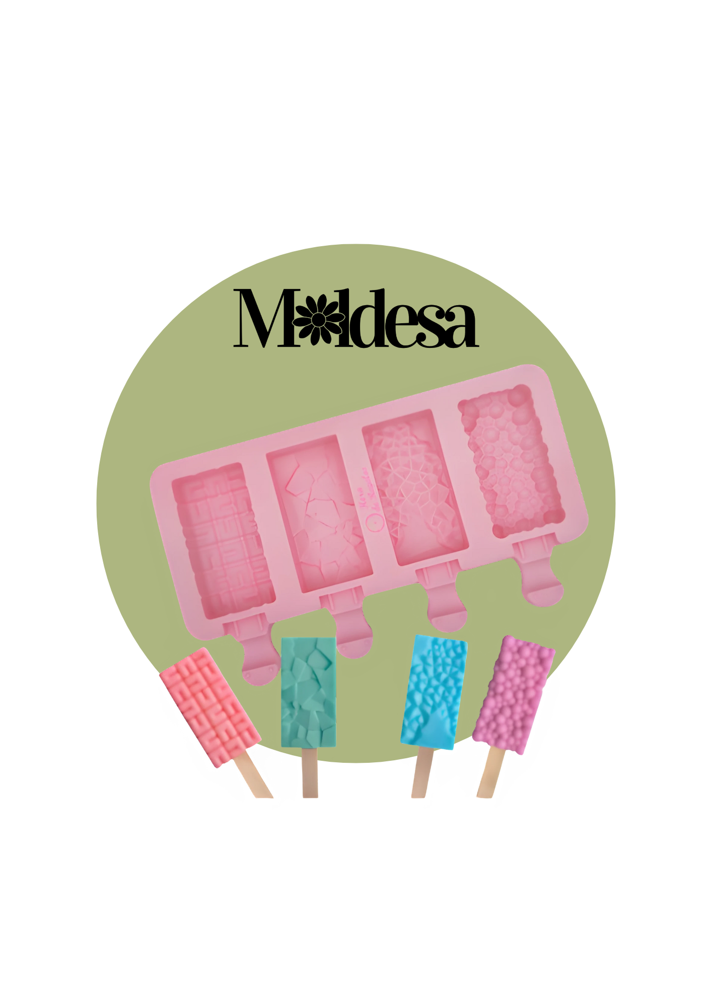Molde de silicona para 4 paletas de helado con texturas