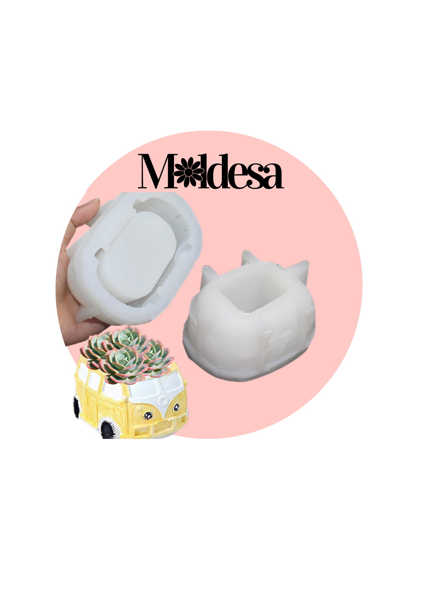 Molde de silicona para maceta con forma de combi