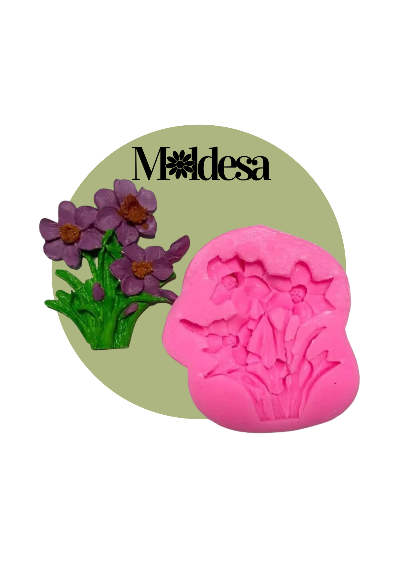 Molde de silicona de 3 flores y pasto