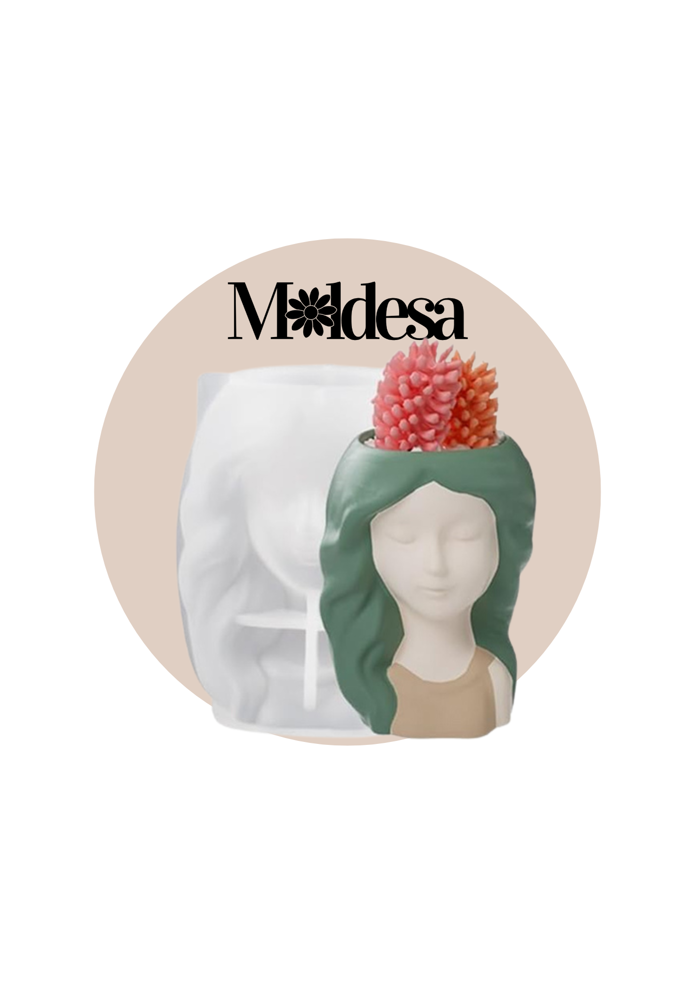 Molde de silicona para maceta con forma Cabeza de mujer