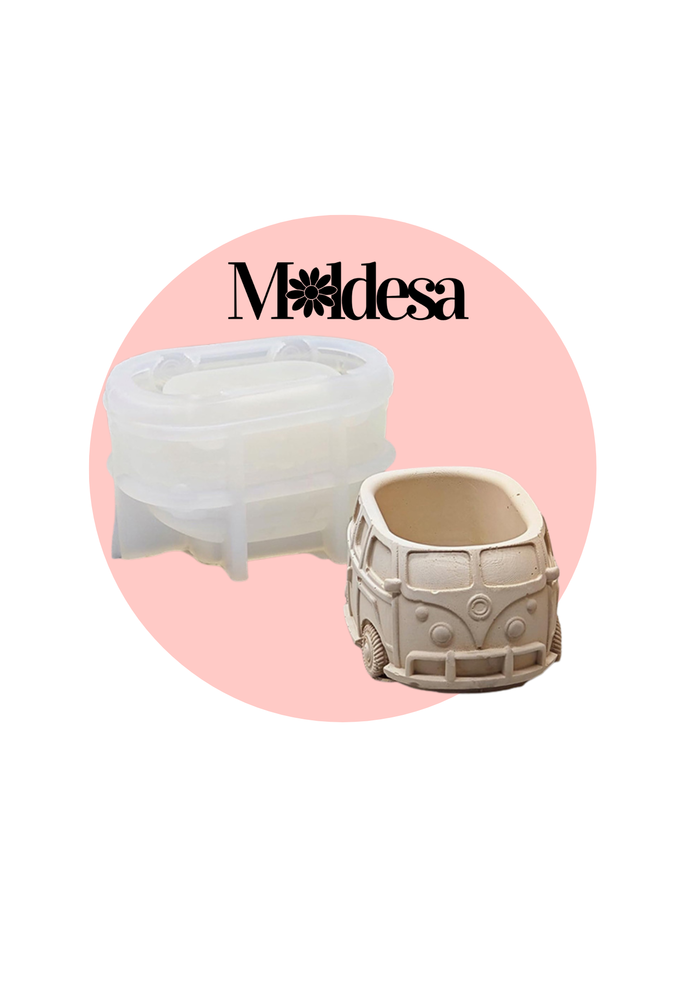 Molde de silicona para maceta con forma de combi