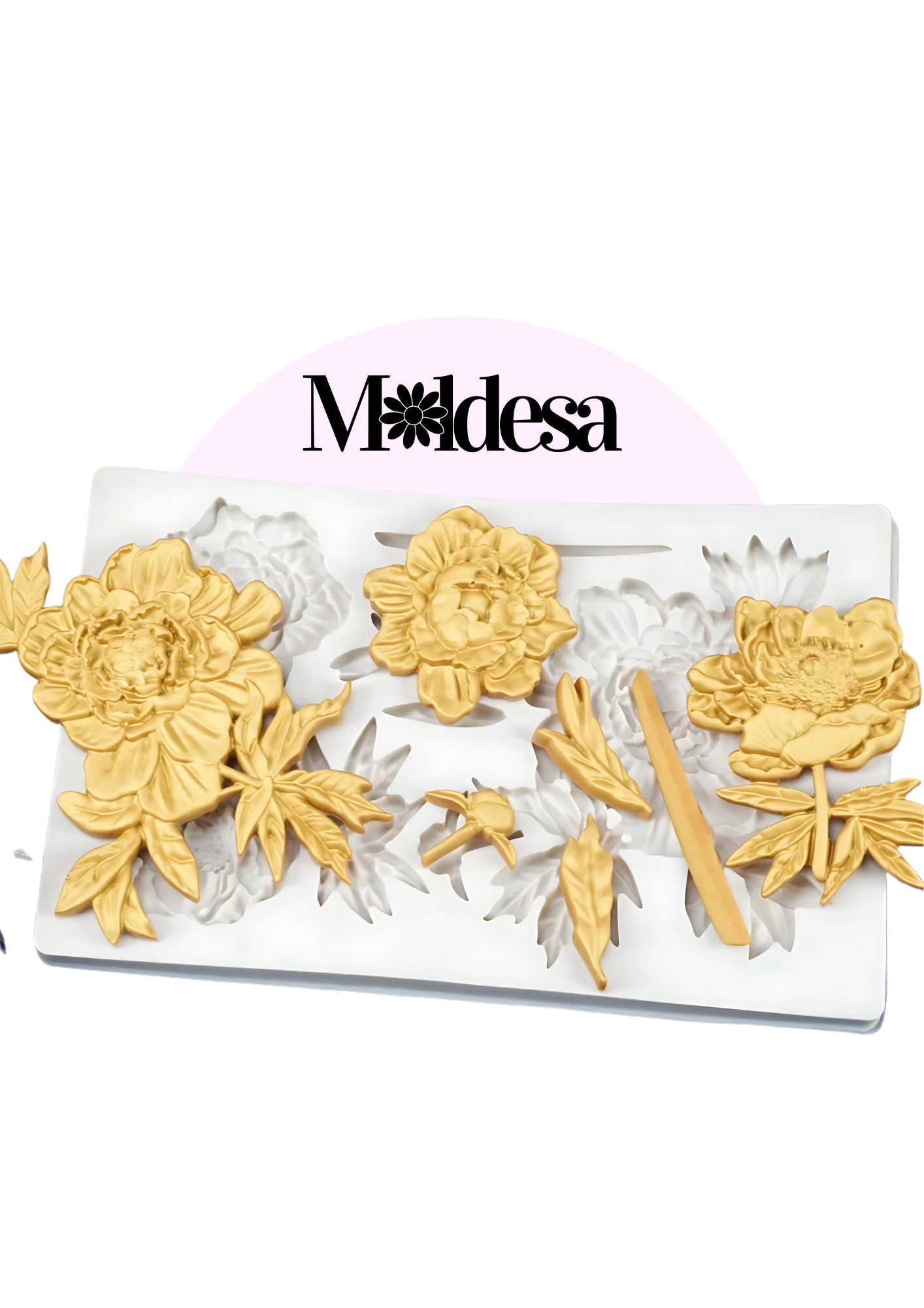 Molde de silicona para rosas con hojas y tallo
