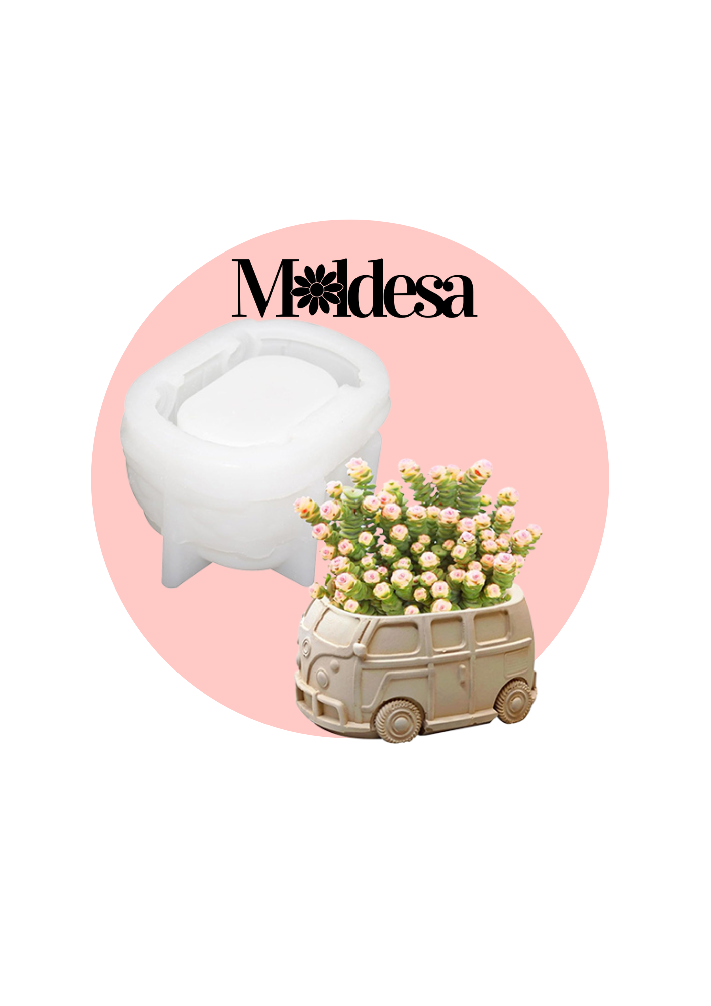 Molde de silicona para maceta con forma de combi