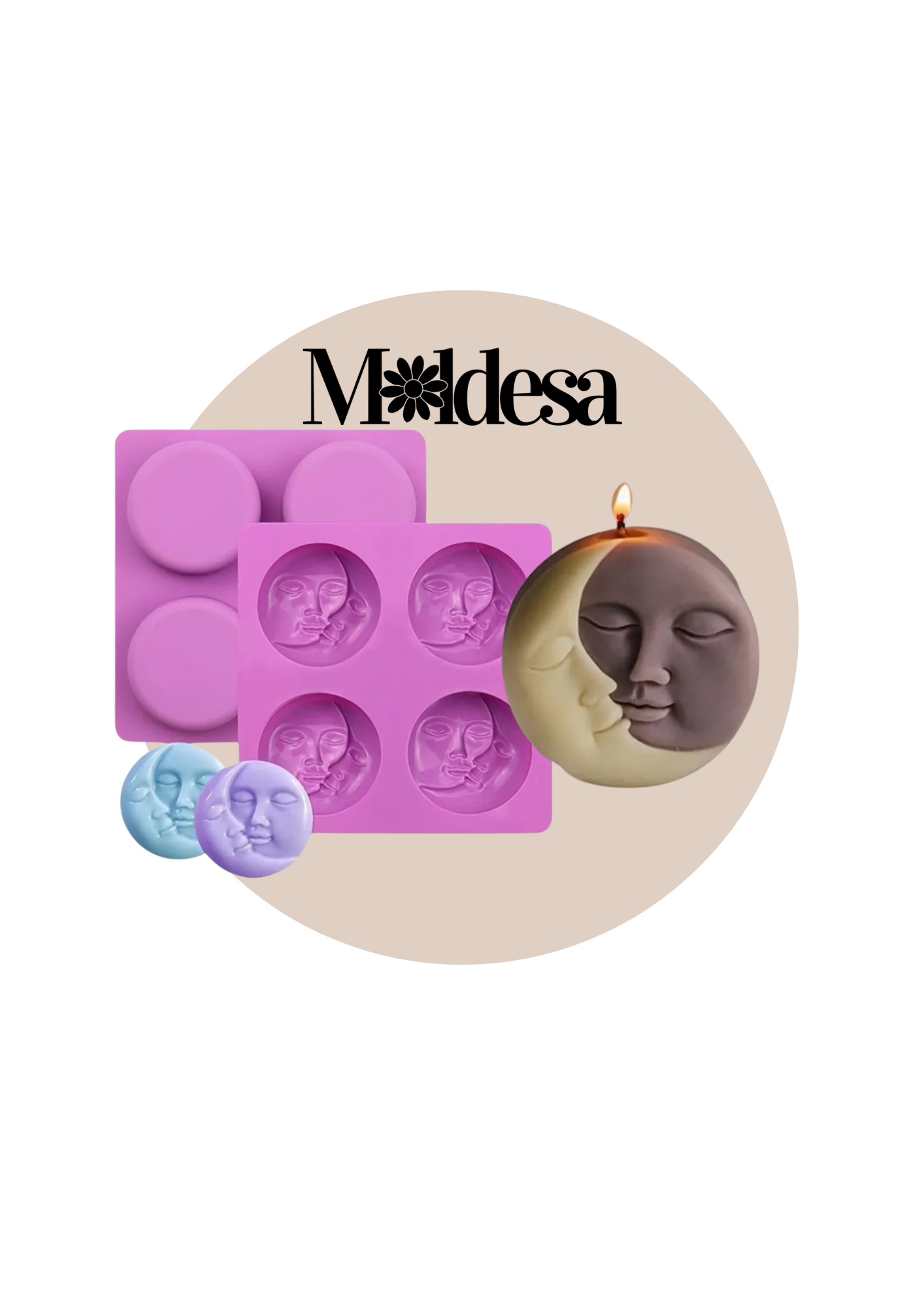 Molde de silicona para 4 sol y luna
