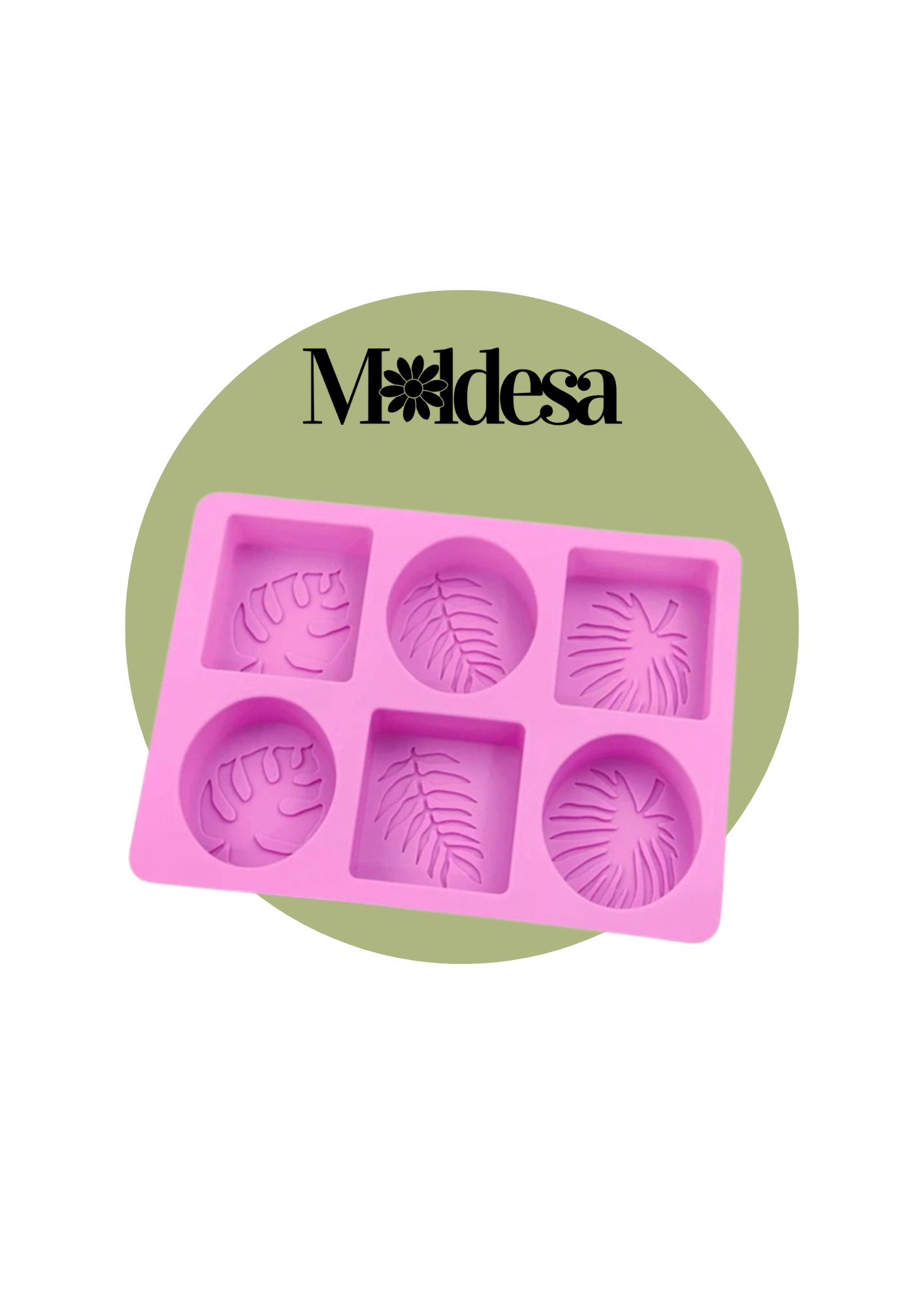 Molde de silicona para 6 jabones con hojas