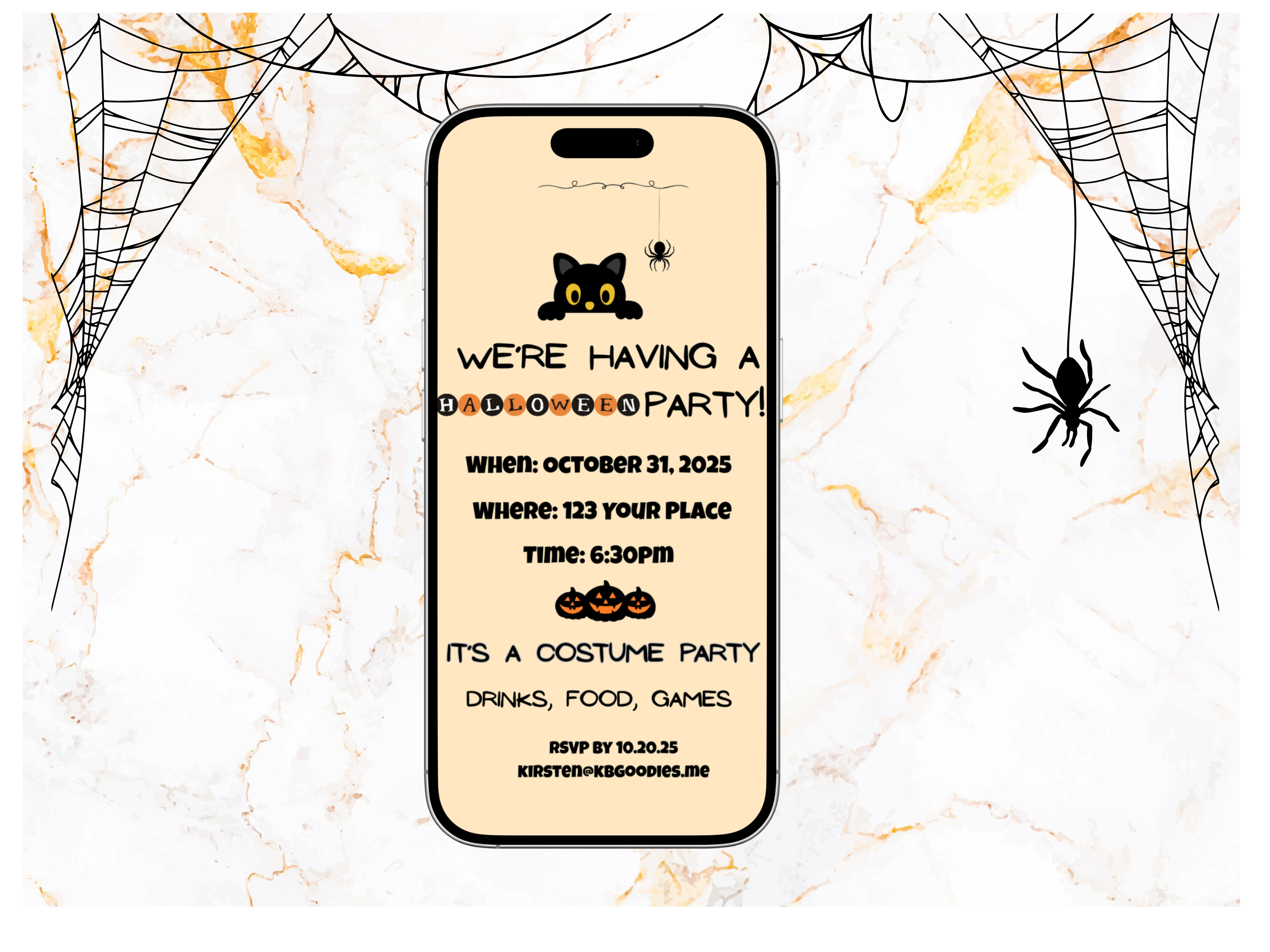 Digital Cat Halloween Party Invitation