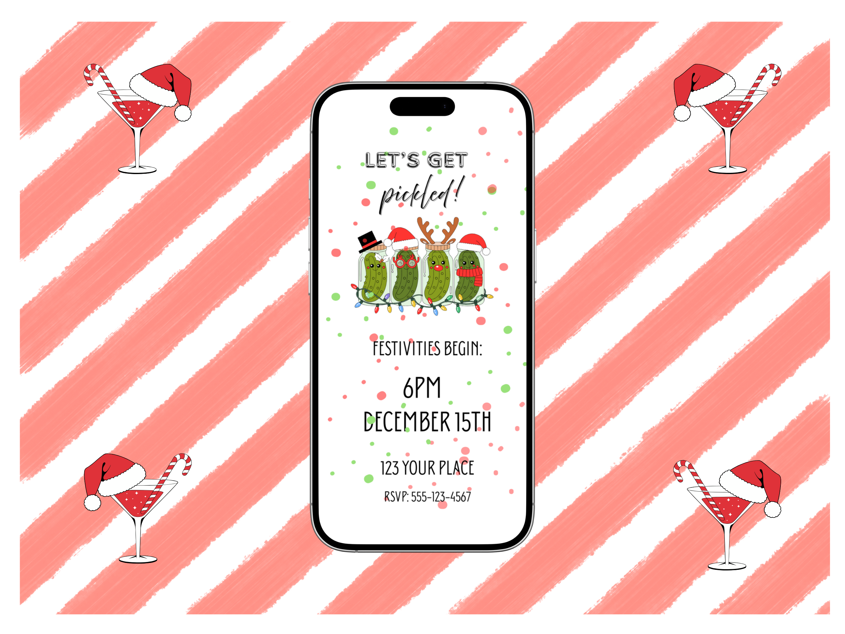 Silly, Holiday Digital Invitation Featuring Pickles