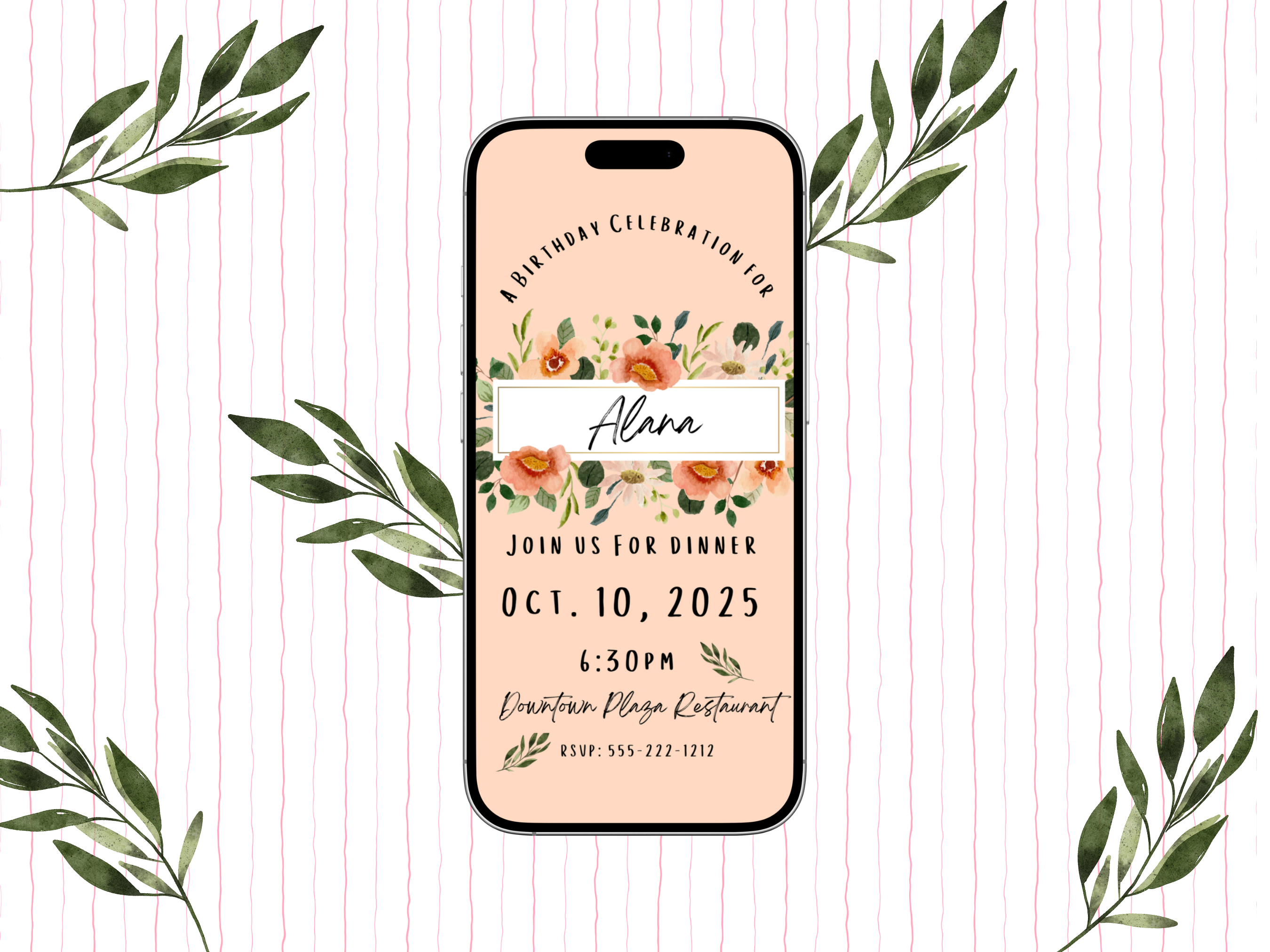 Simple, Floral Digital Party Invitation
