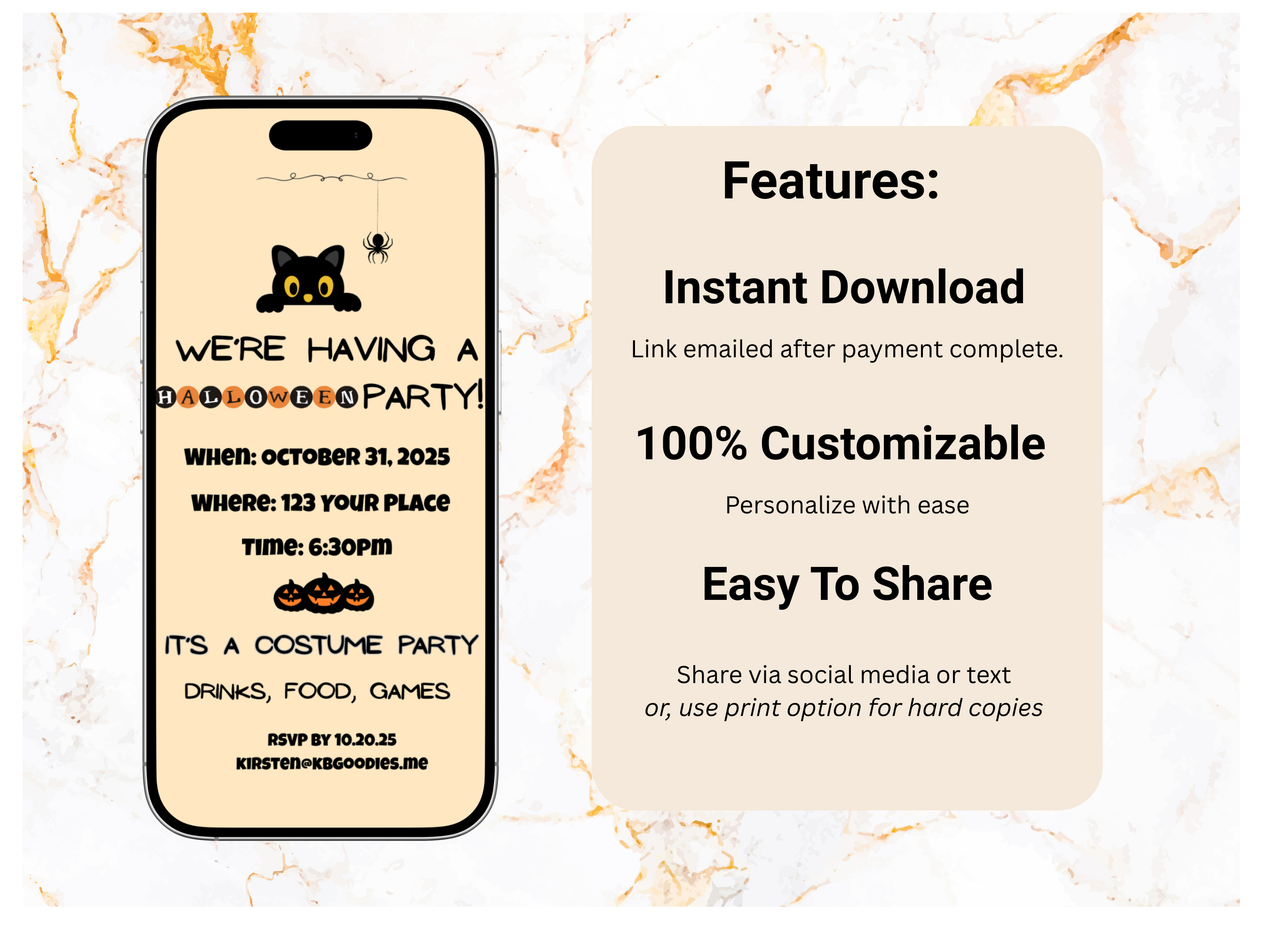 Digital Cat Halloween Party Invitation