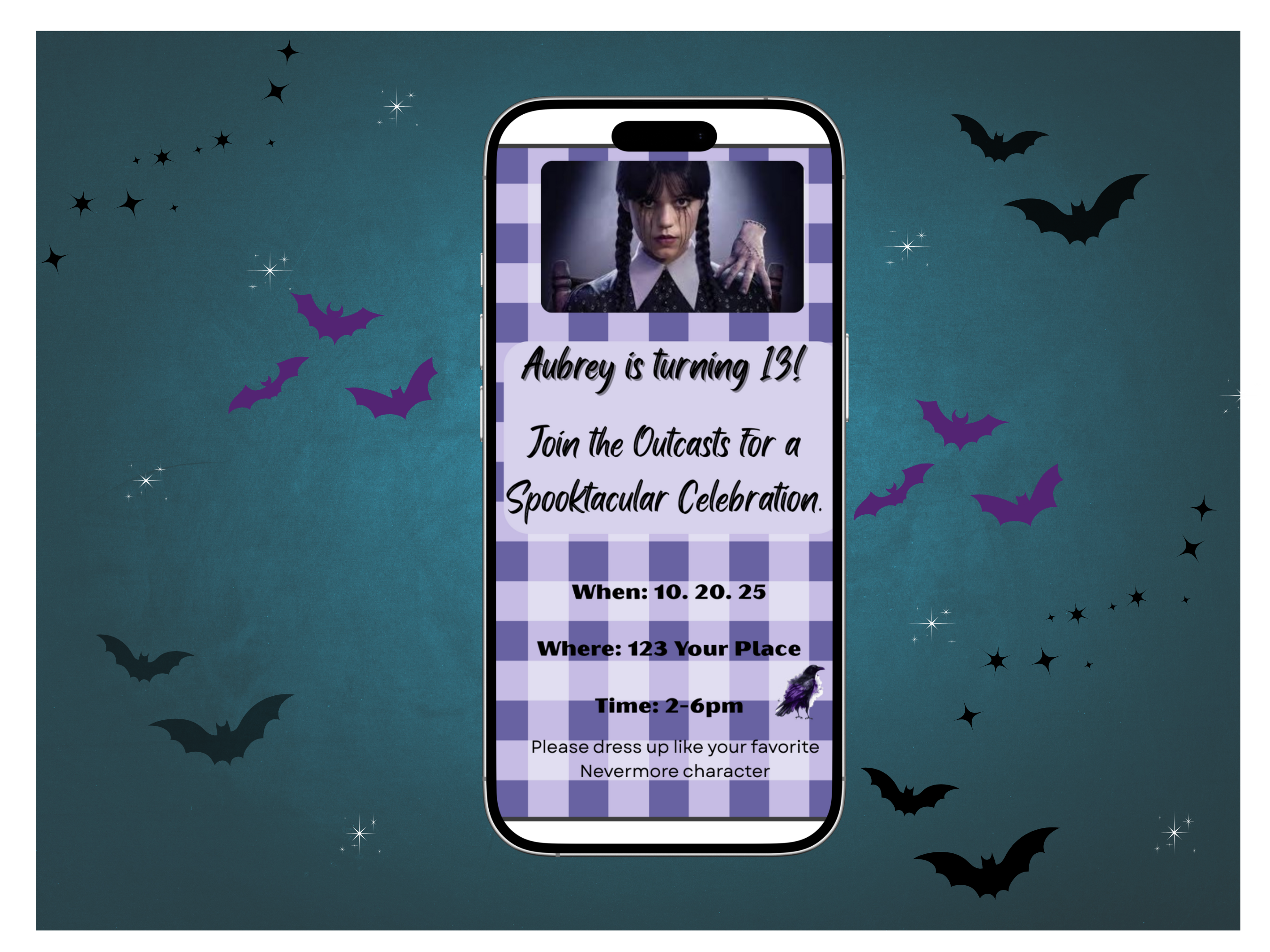 Digital Wednesday Addams Party Invitation