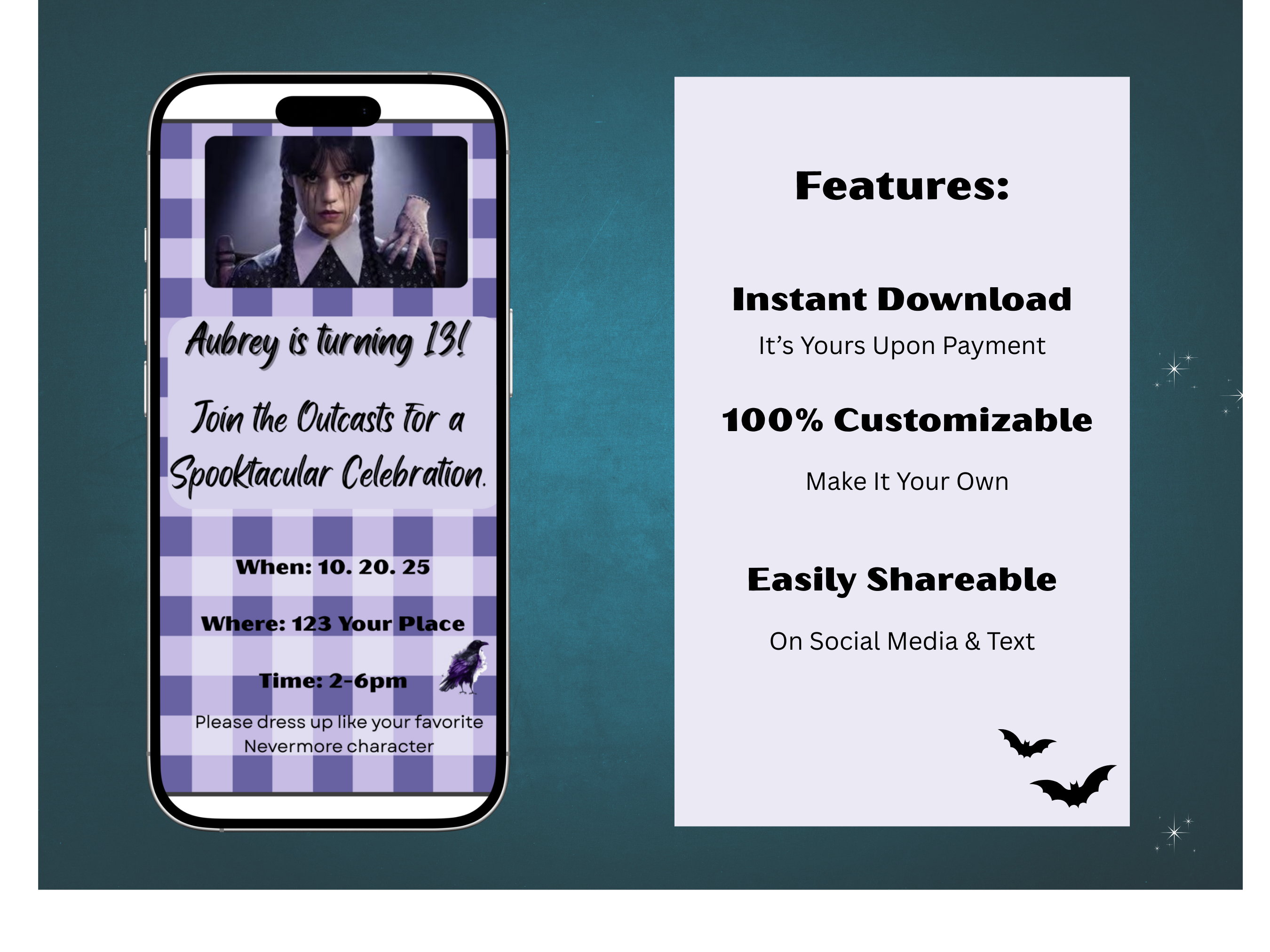 Digital Wednesday Addams Party Invitation