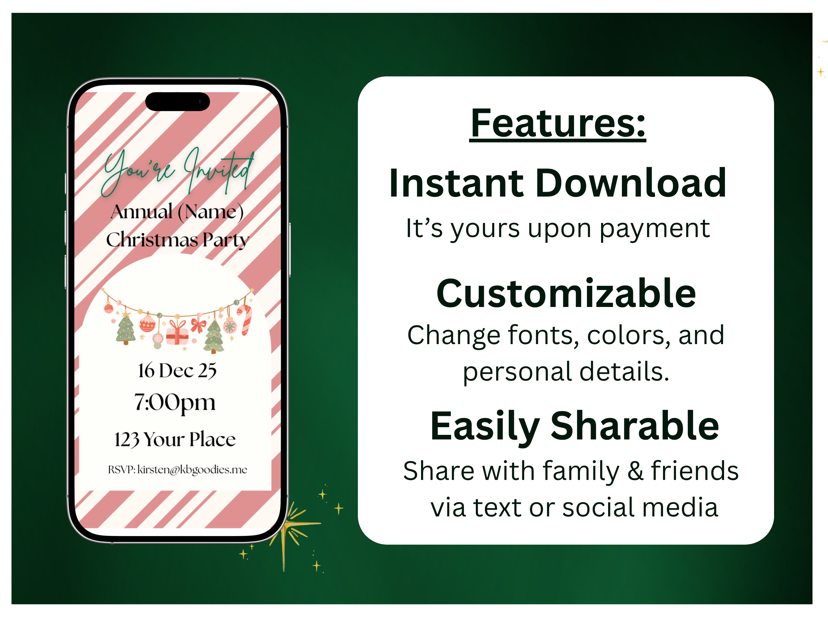Simple, Striped Holiday Digital Invitation