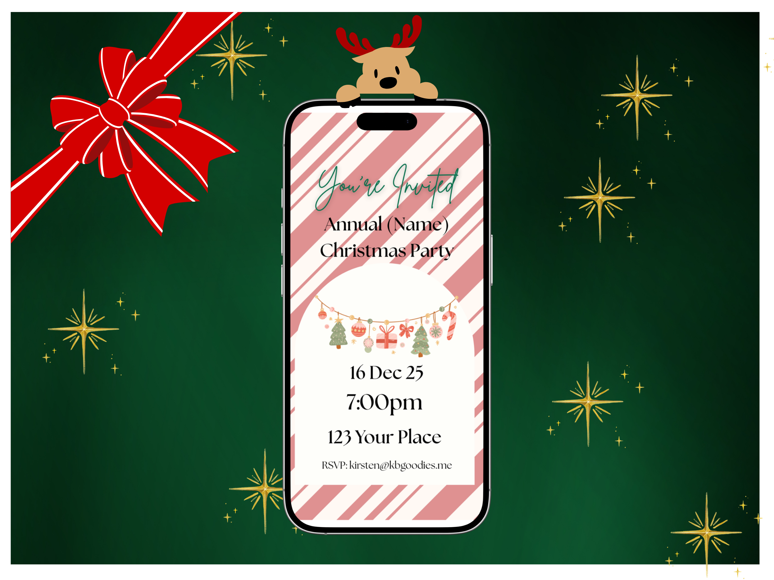 Simple, Striped Holiday Digital Invitation