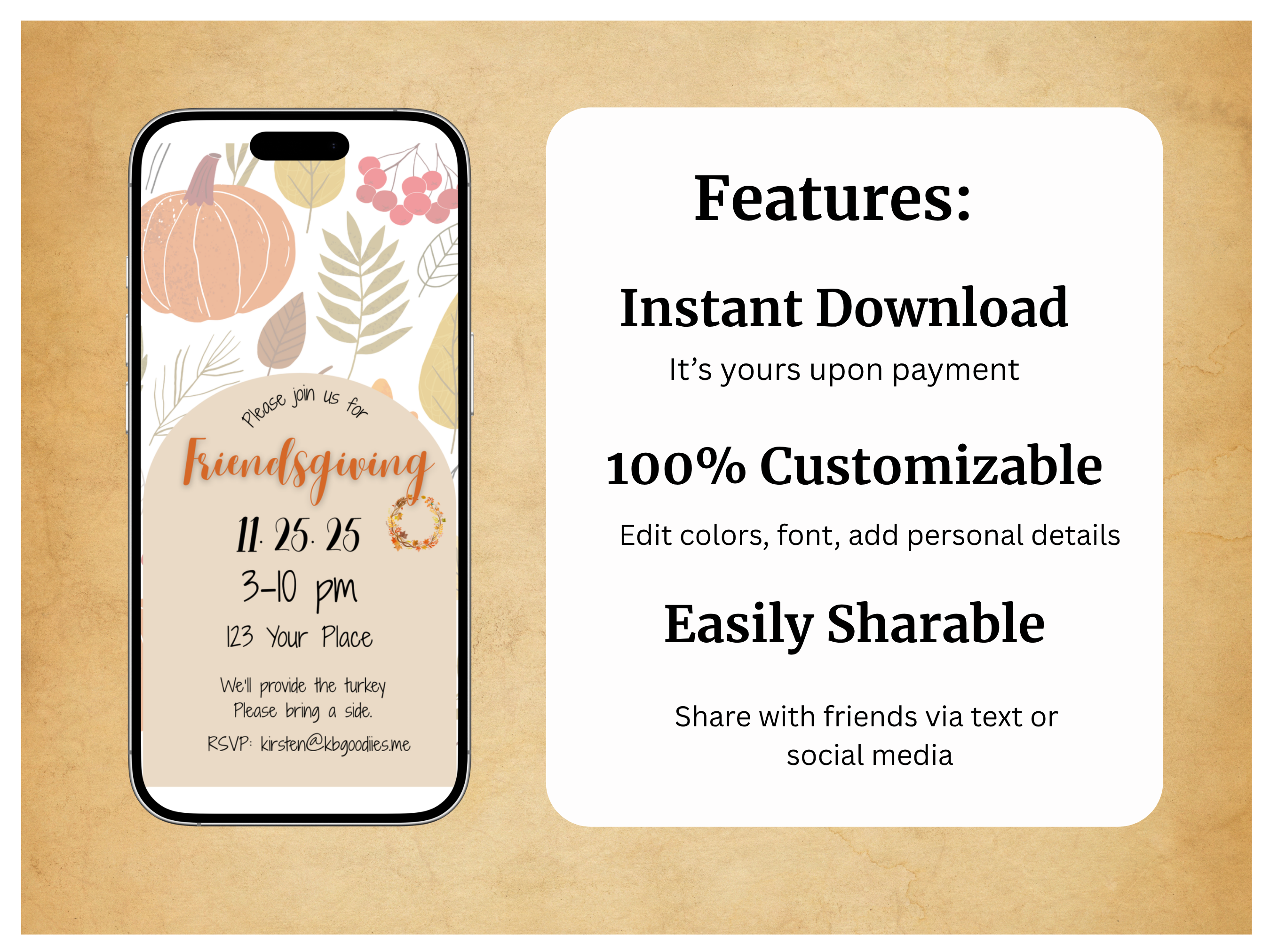 Friendsgiving Digital Customizable Invitation