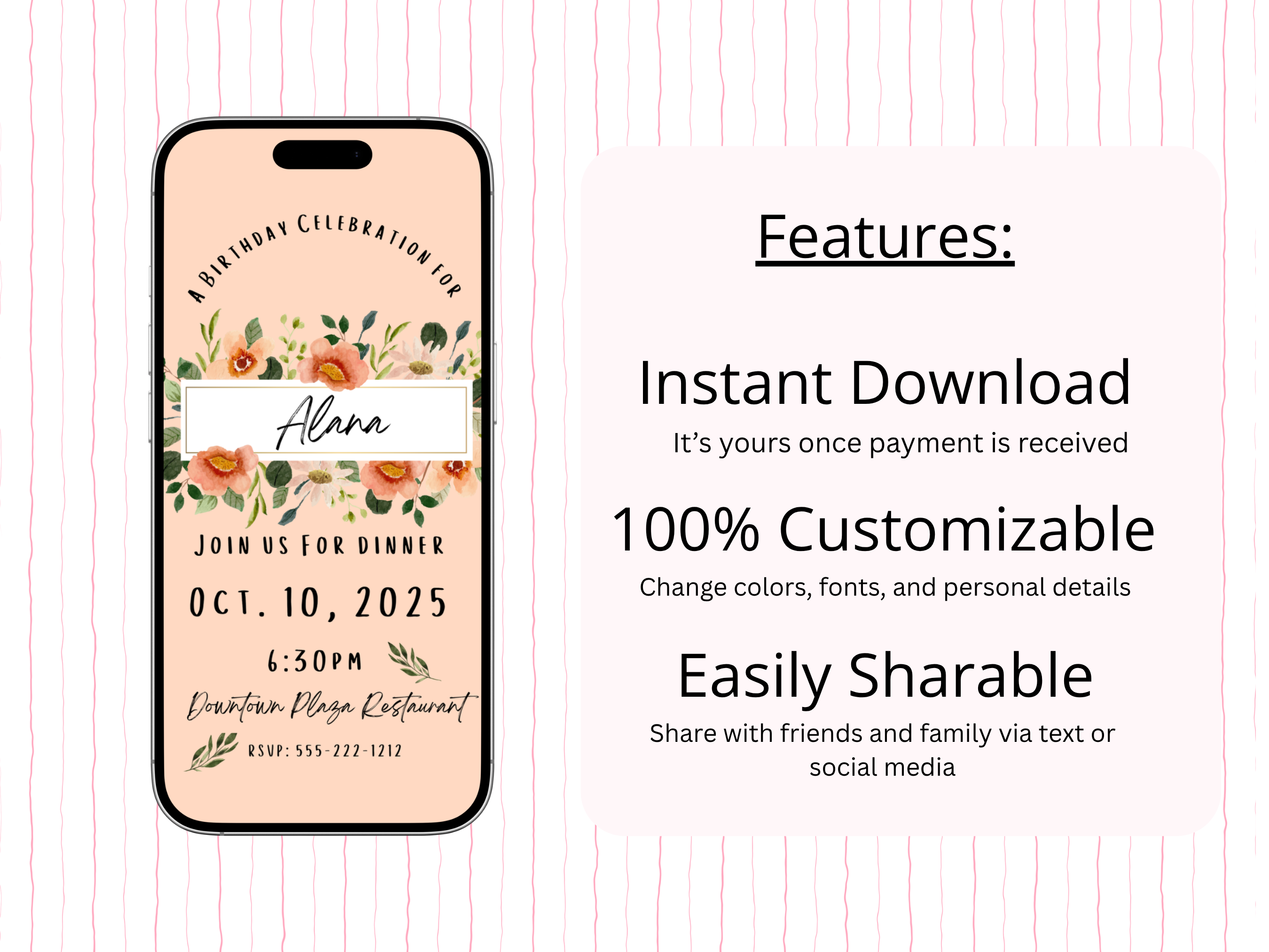 Simple, Floral Digital Party Invitation