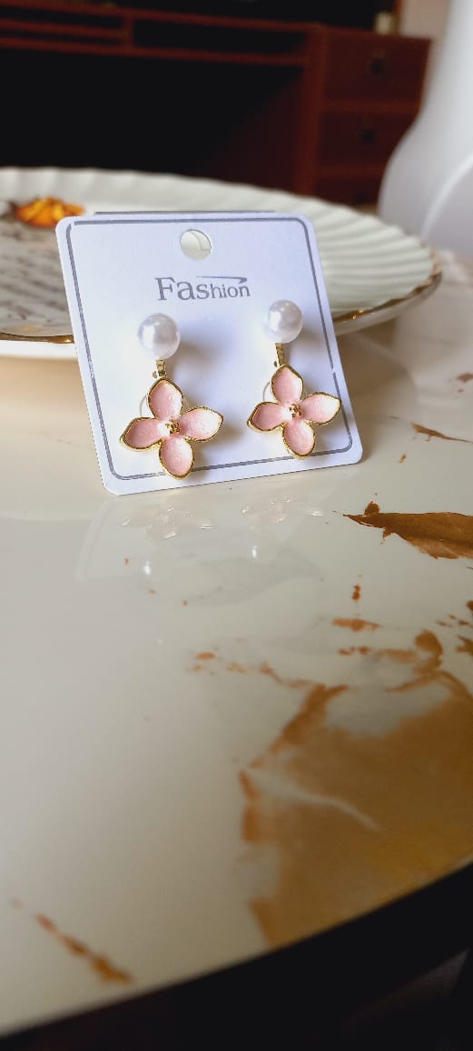 Pink Flower Stud Earrings