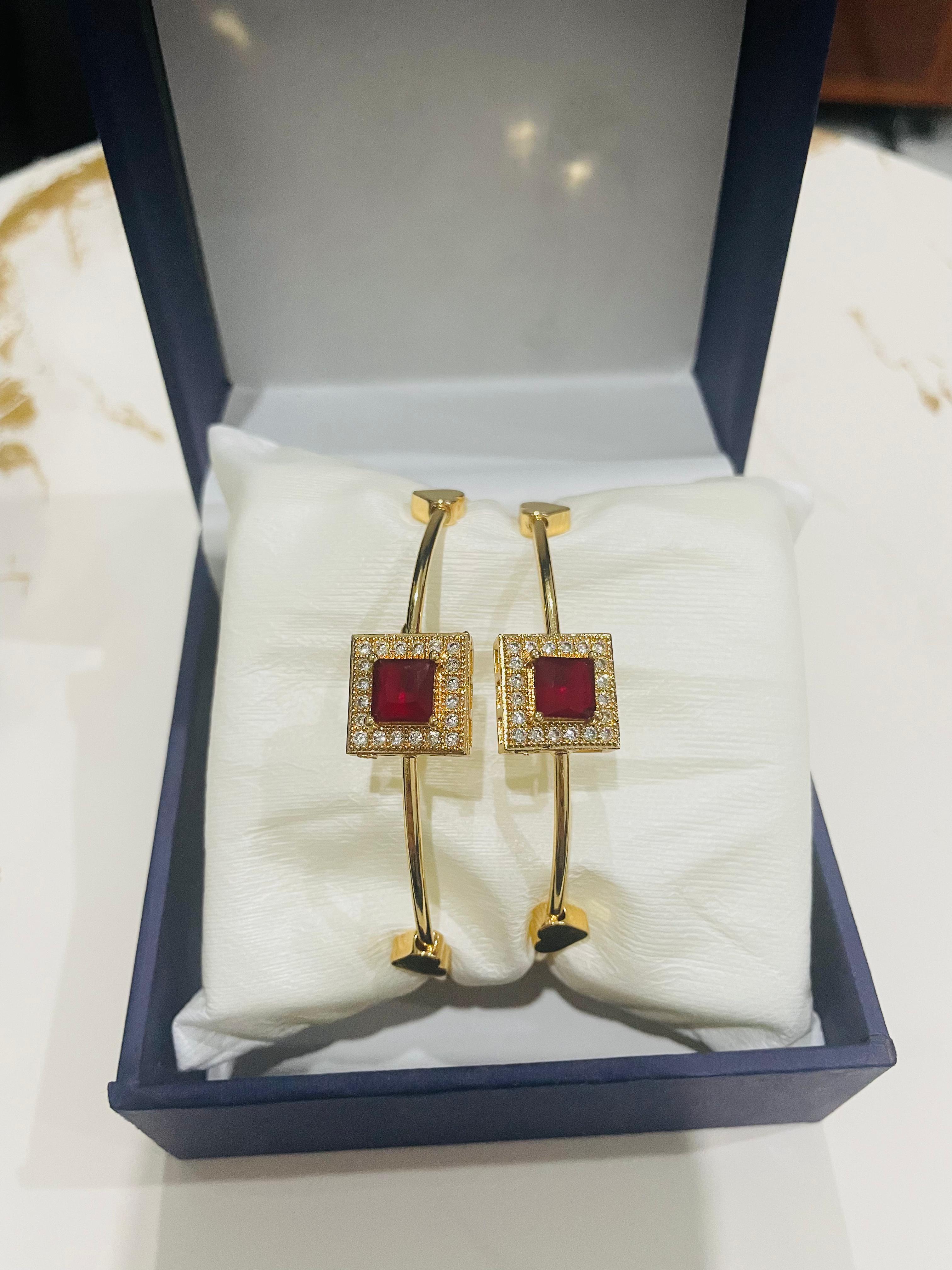 Elegant Gold Bangles with Red Gemstone