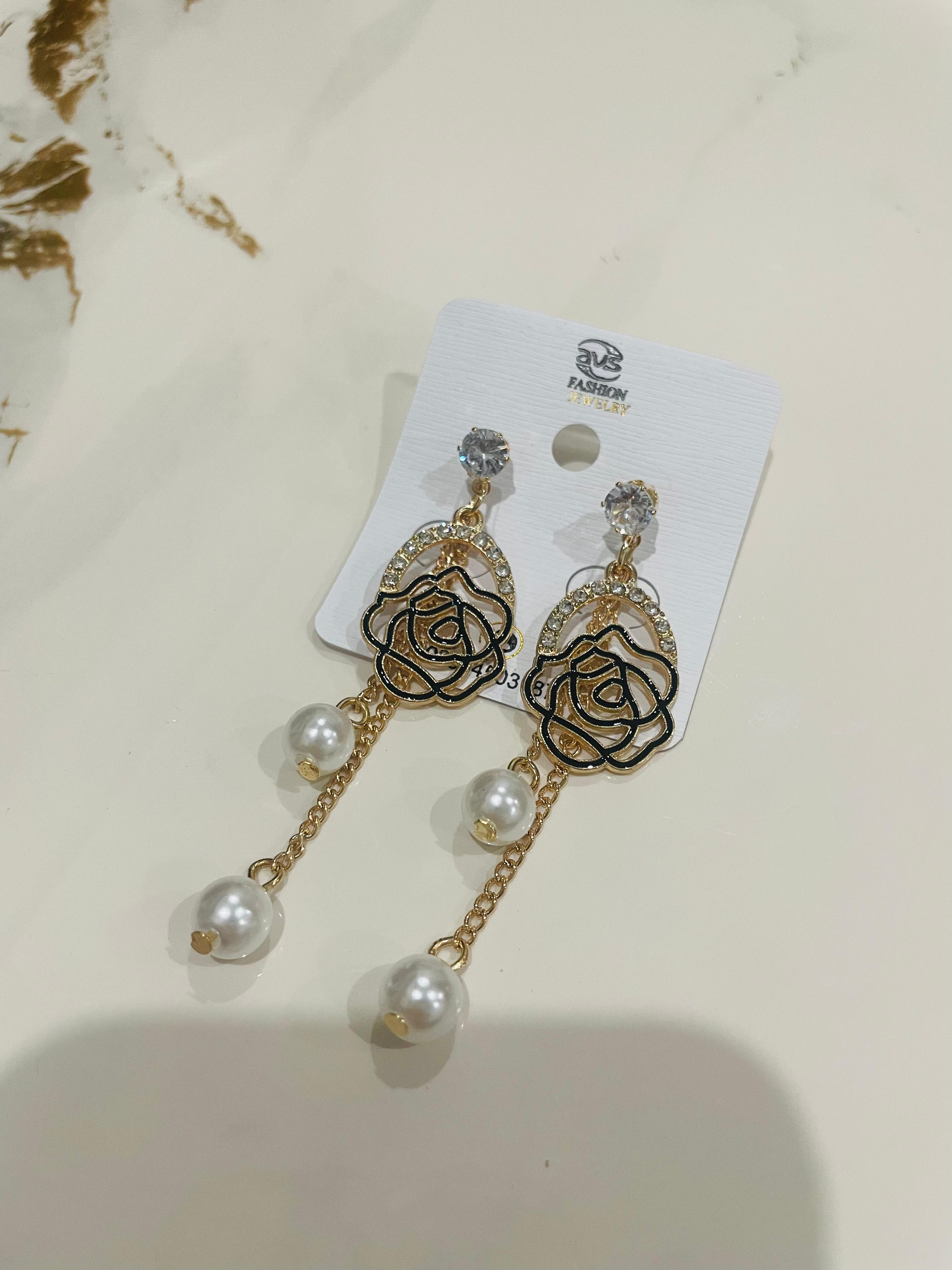 Elegant Gold and Pearl Drop Earrings Set