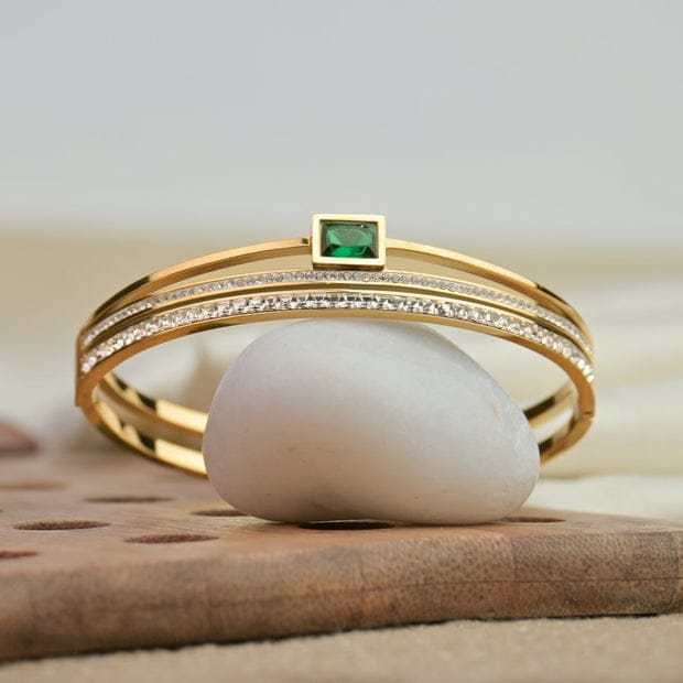 Gold-Plated Bracelet with Emerald Stone
