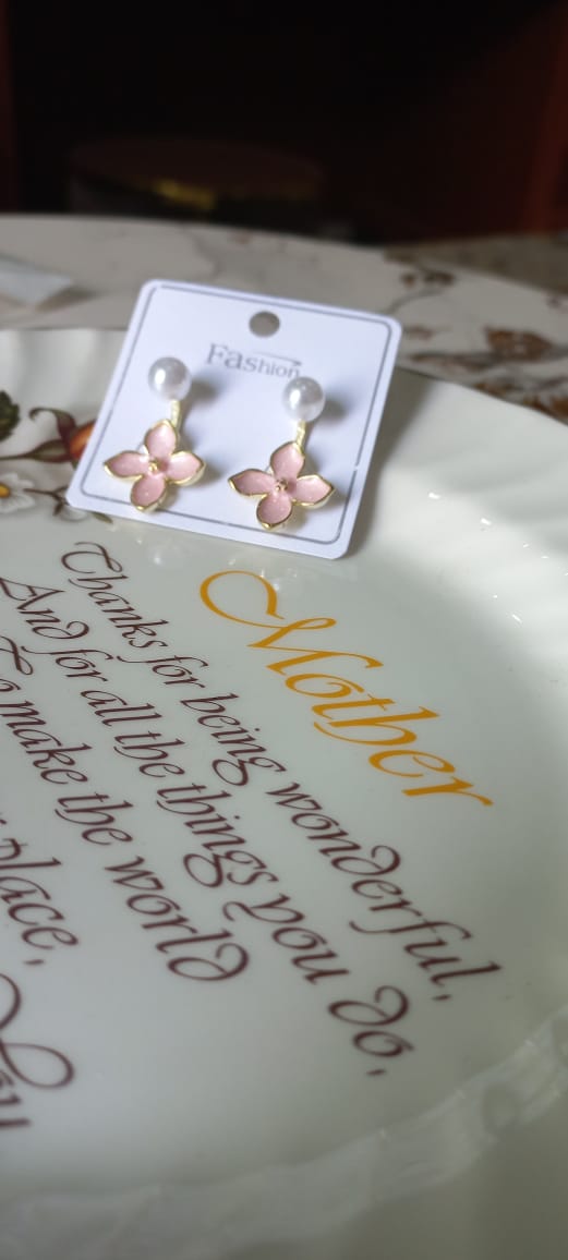 Pink Flower Stud Earrings