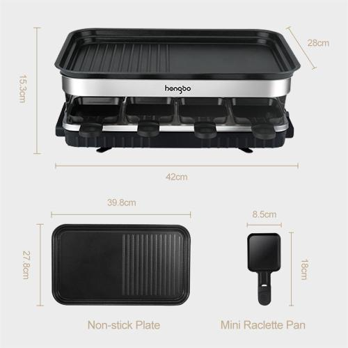 Raclette Grill  – 1500W Non-Stick Party Grill with Adjustable Temperature & 8 Mini Pans