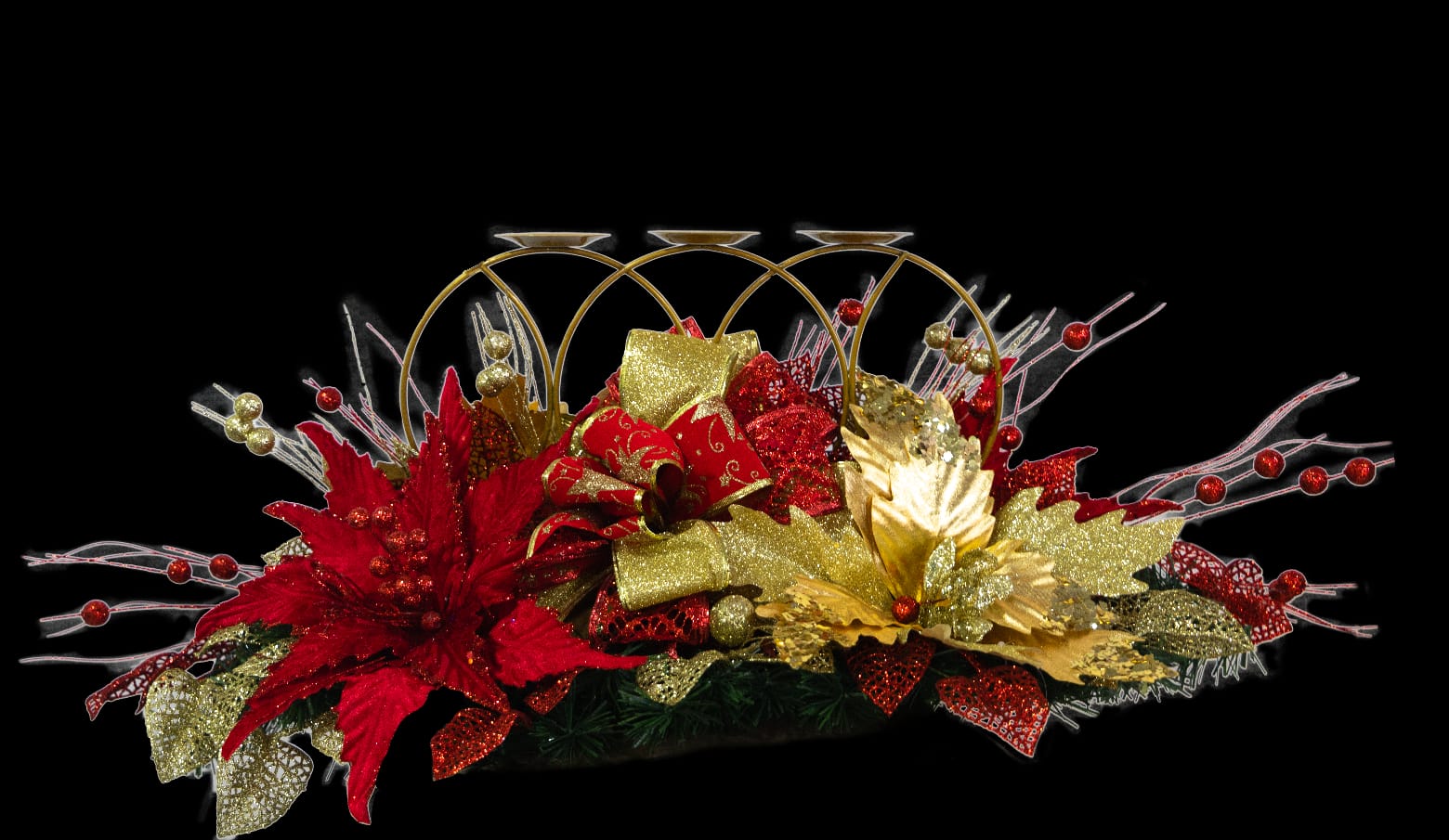 Centro de mesa rojo y dorado