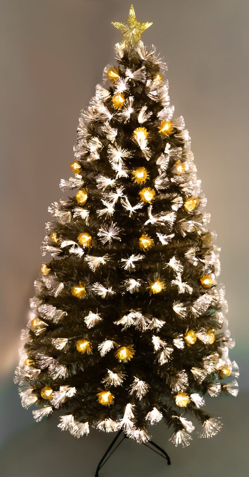 Arbol dorado con bolas y estrellas de 2,10 mts