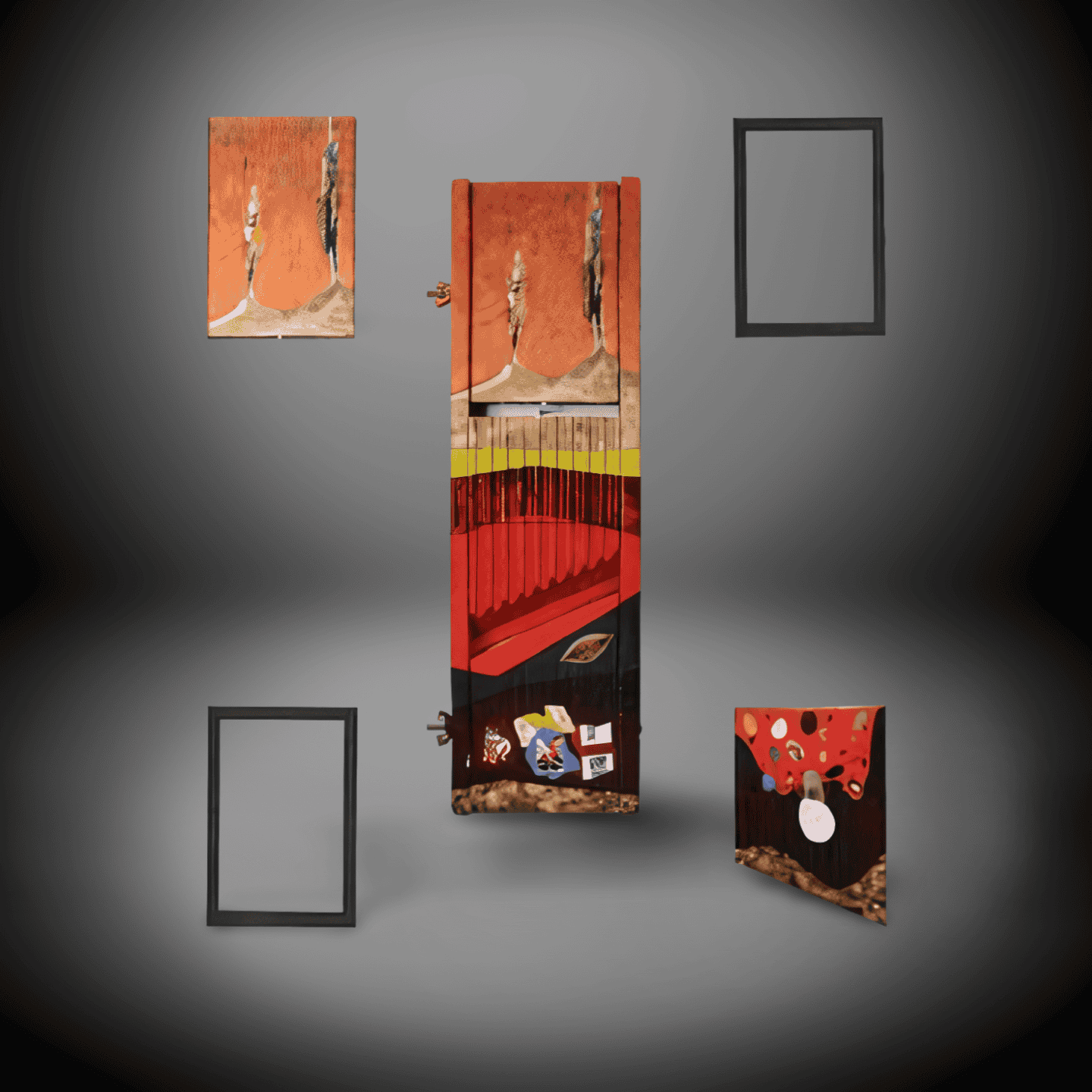 Hand-Painted Abstract Wooden Cabinet